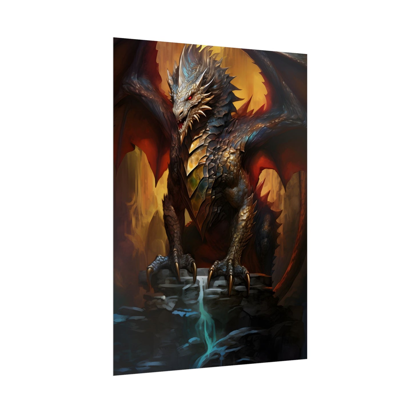 Fantasy Castle Guardian: Majestic Dragon Soars in Mid-Air - Poster