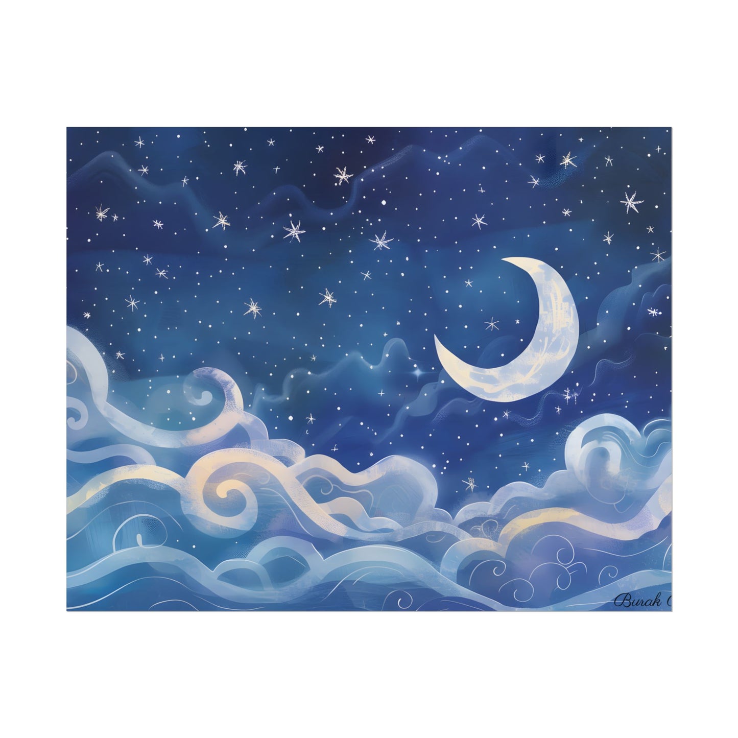 Whimsical Night Sky Dreams: Magical Illustration - Poster