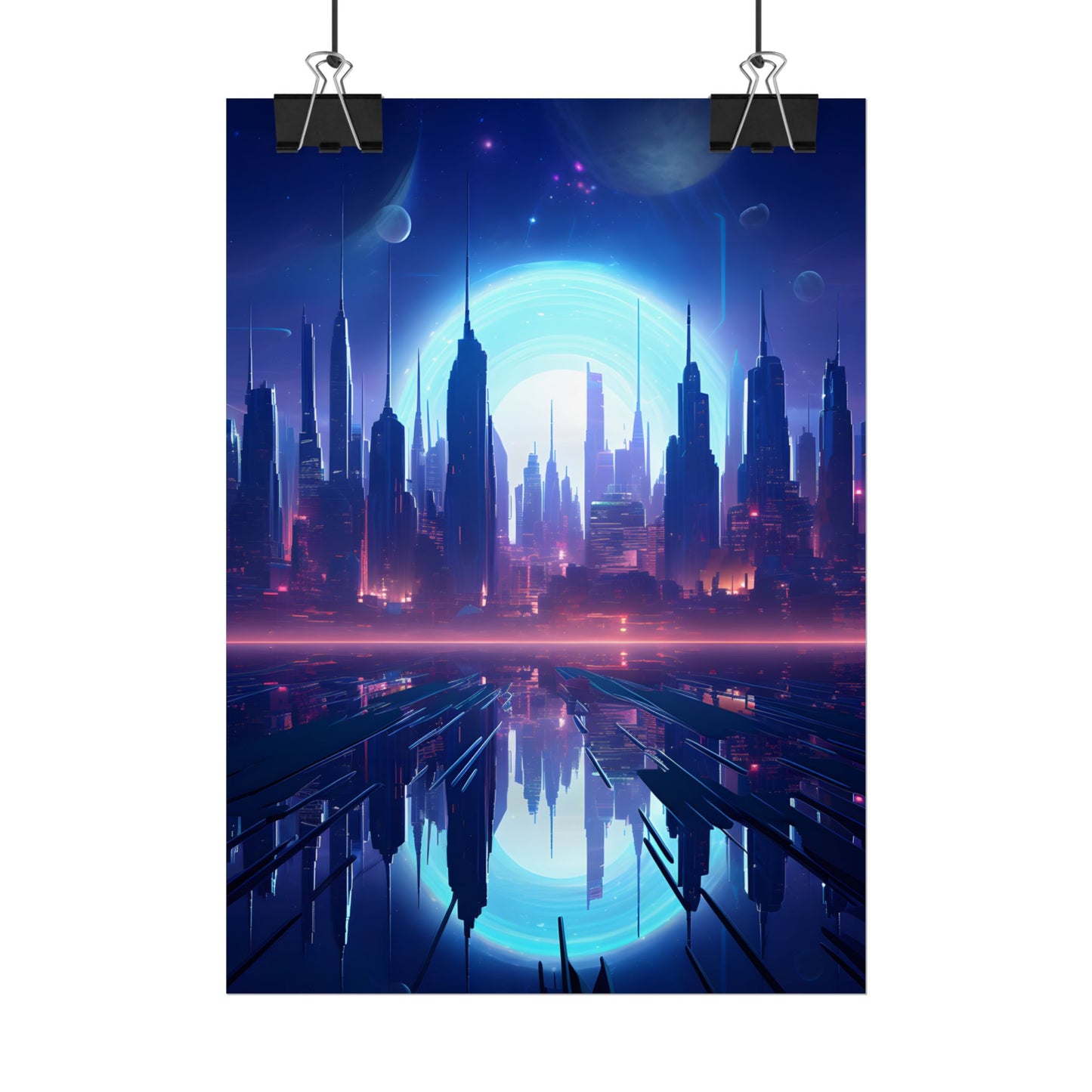 Melancholic Cyberpunk Night: Dark Cityscape Digital Art - Poster