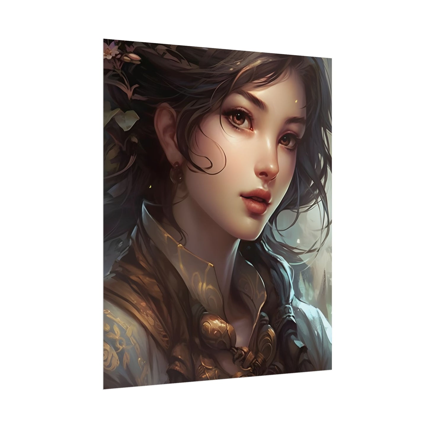 Astonishing Brunette Portrait: Elegant Digital Artwork - Poster