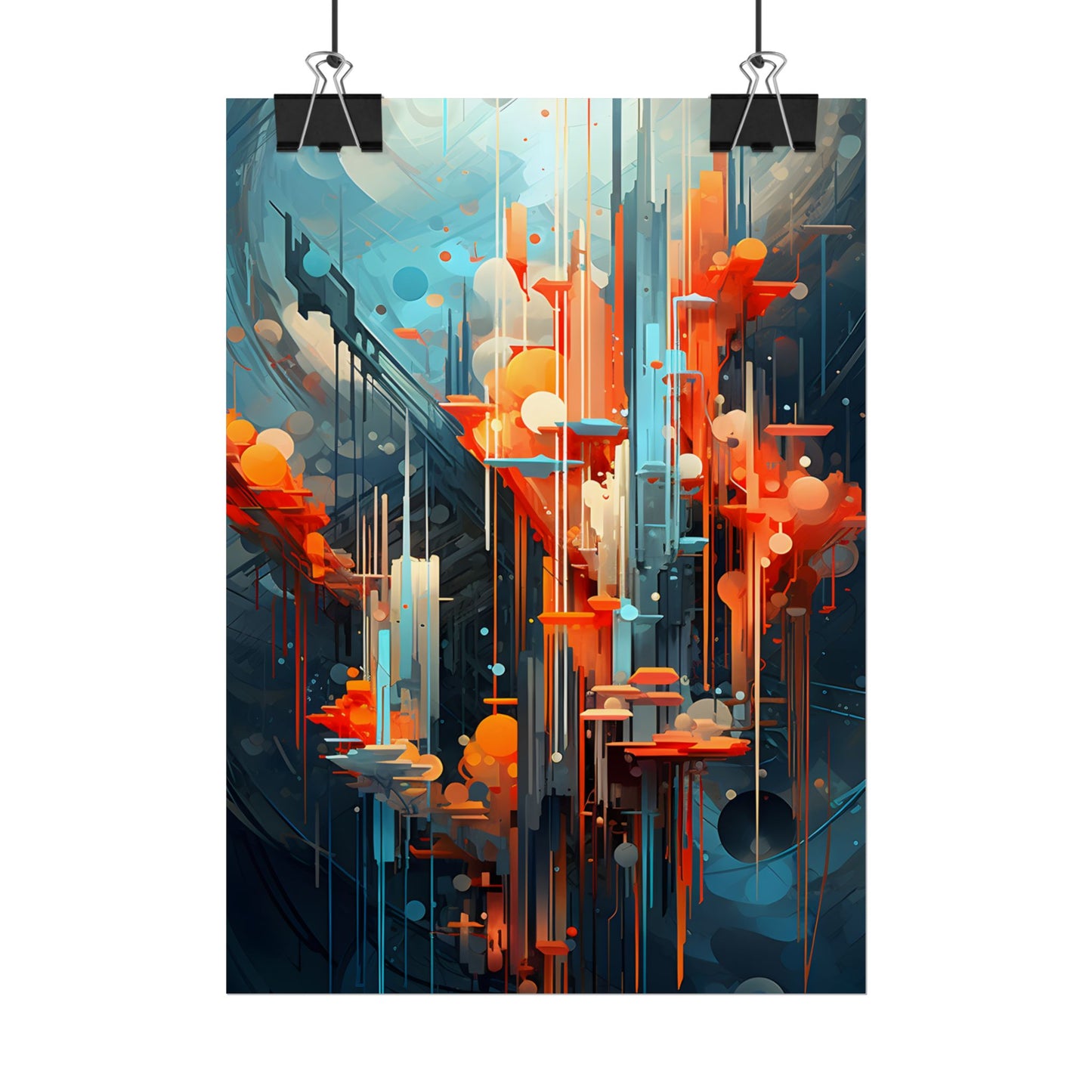 Abstract Cyber Dreamscape: Vibrant Colors and Neon Lights Digital Art - Poster