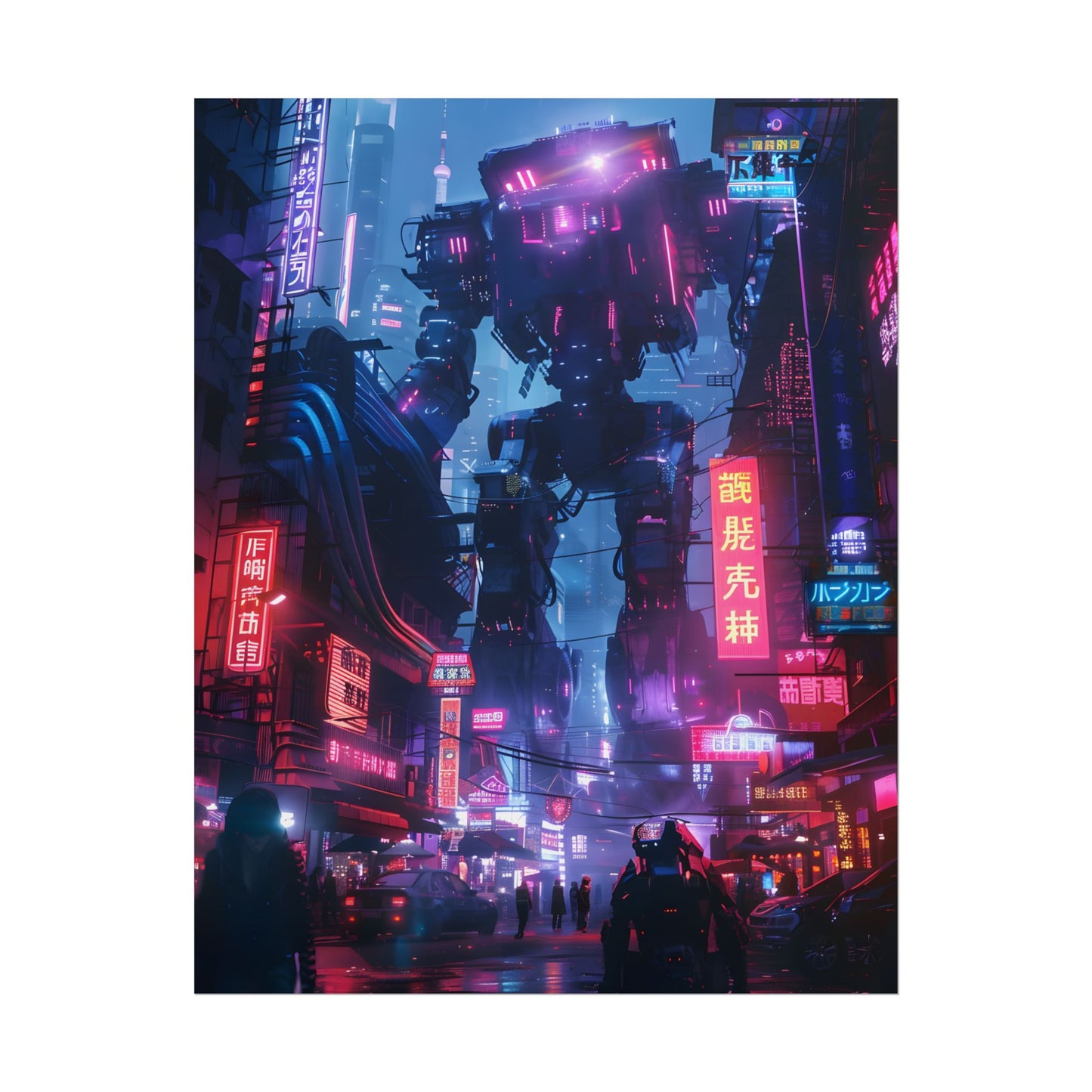 Futuristic Cityscape: Neon Lights Digital Artwork - Poster