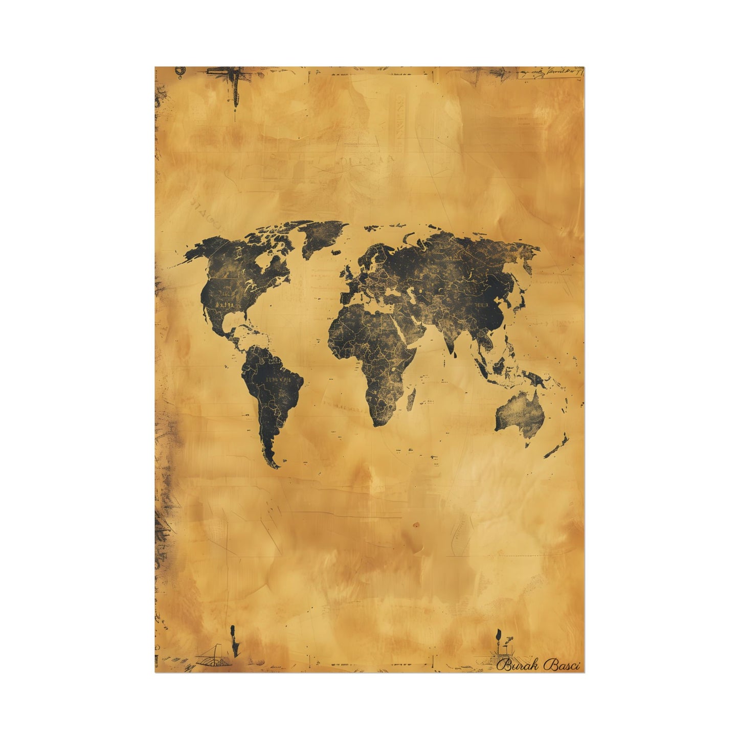 Vintage World Map: Decorative Art Piece - Poster
