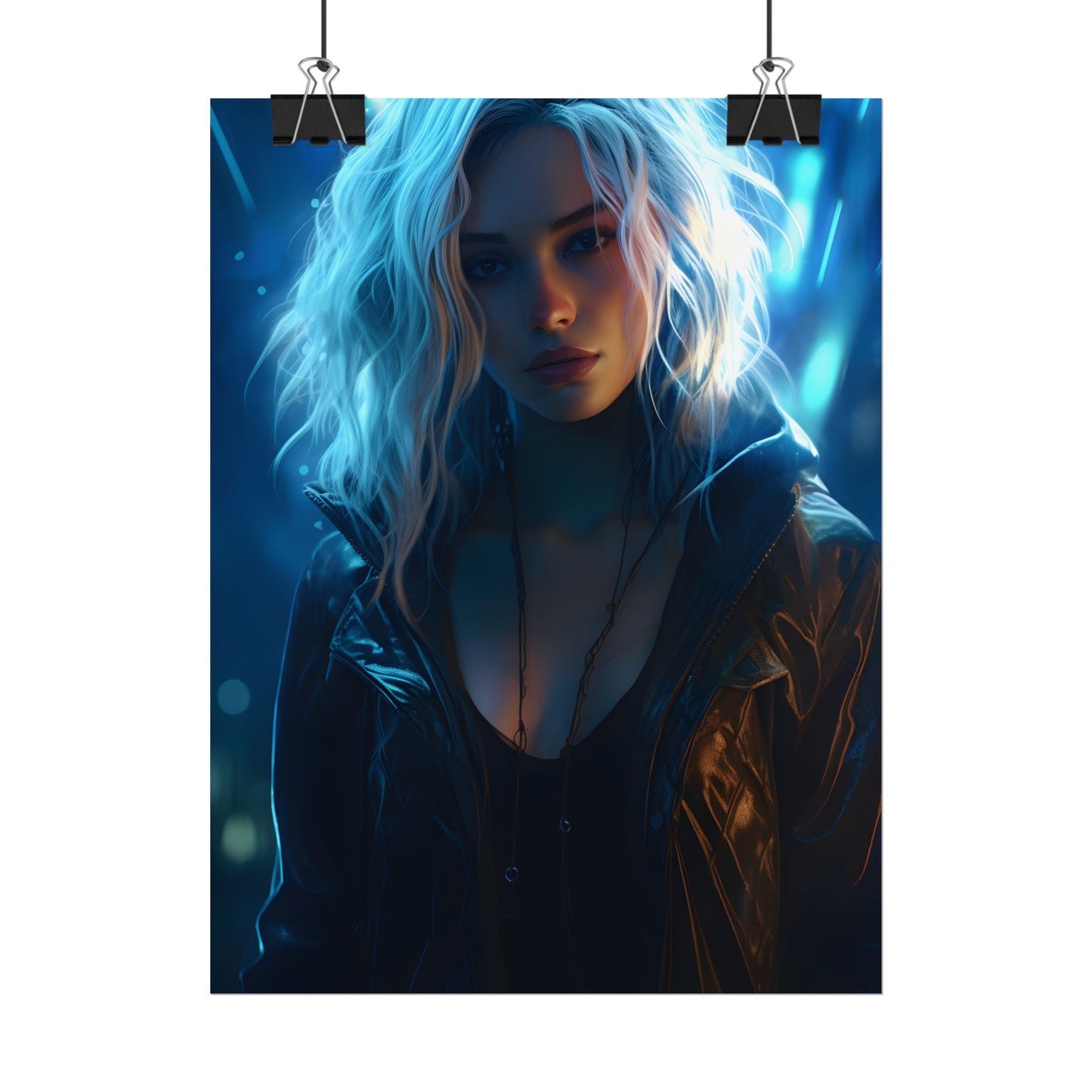 Cyberpunk Teenage Beauty: Close-Up Digital Art - Poster