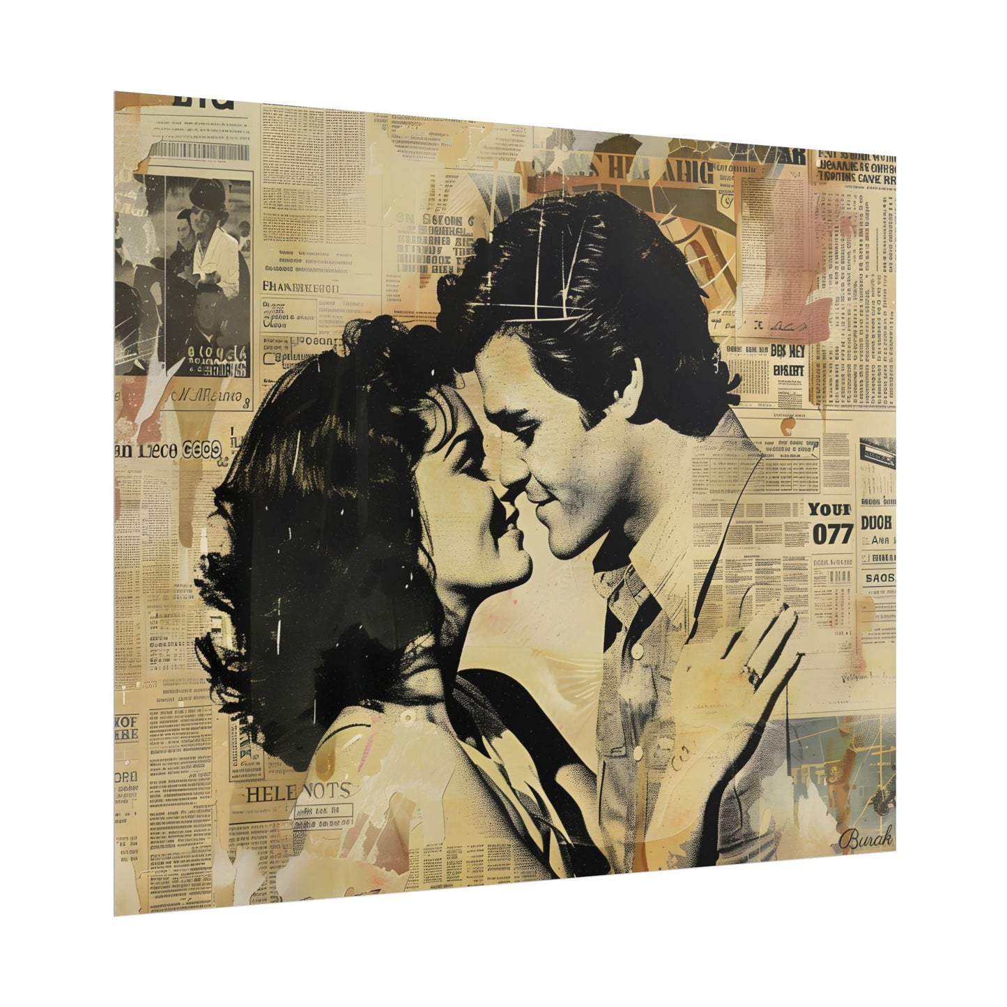 Retro Vintage Romance: Couples Newsprint Artwork - Poster