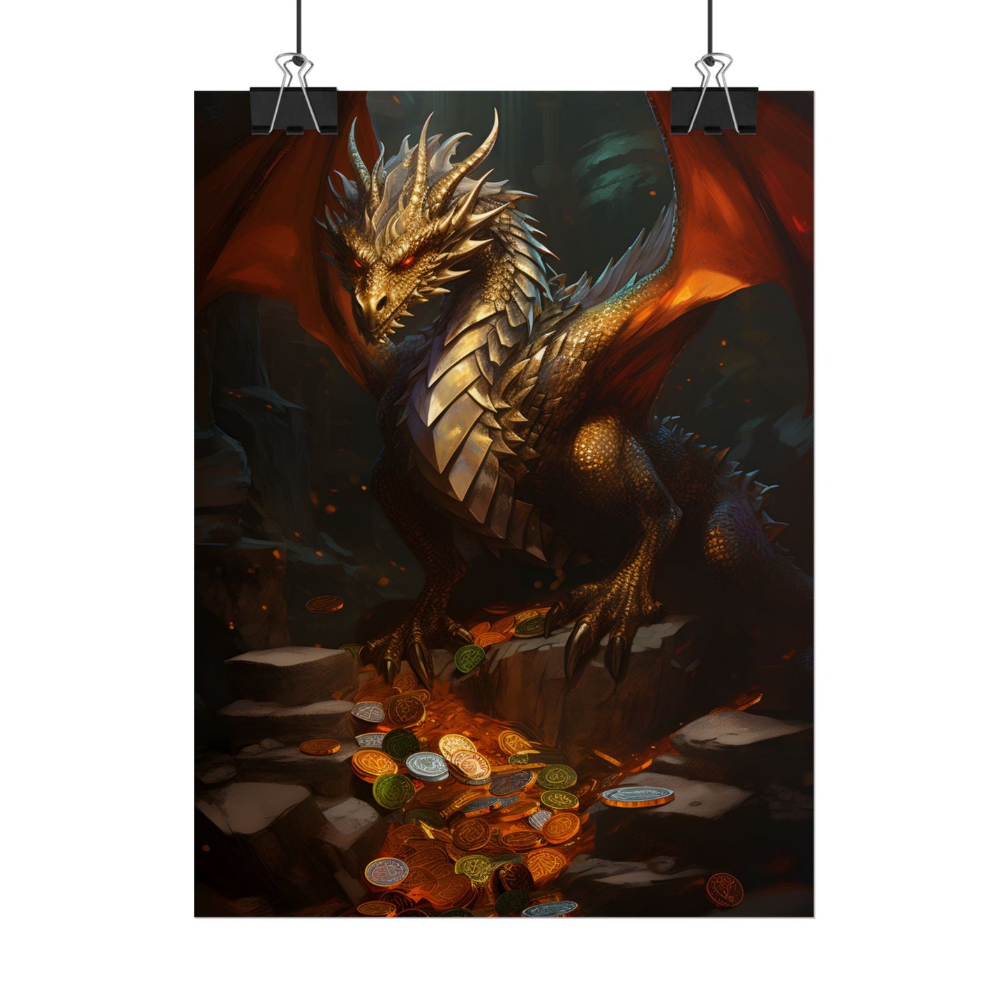 Ancient Fantasy Dragon Guard: Majestic Creature Art - Poster