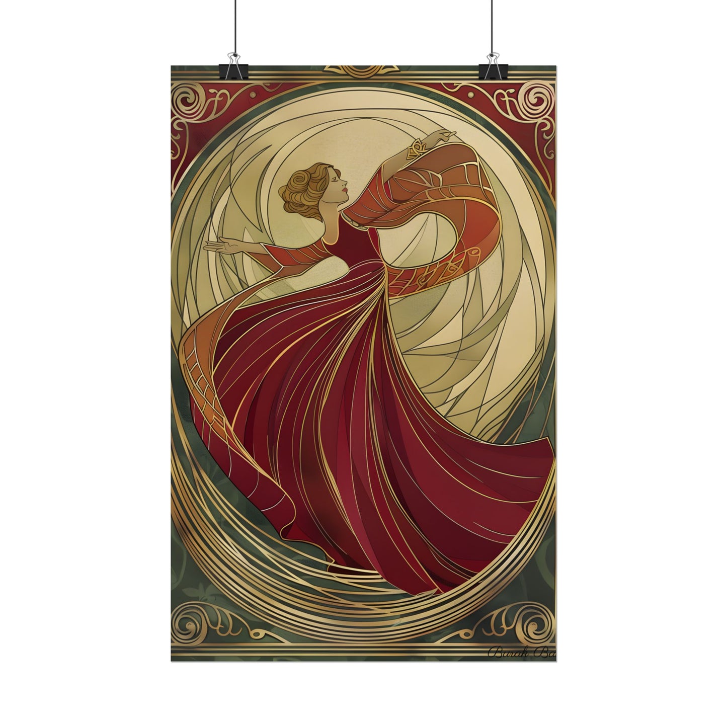 Vintage Art Nouveau Elegance: Black & White Poster - Poster