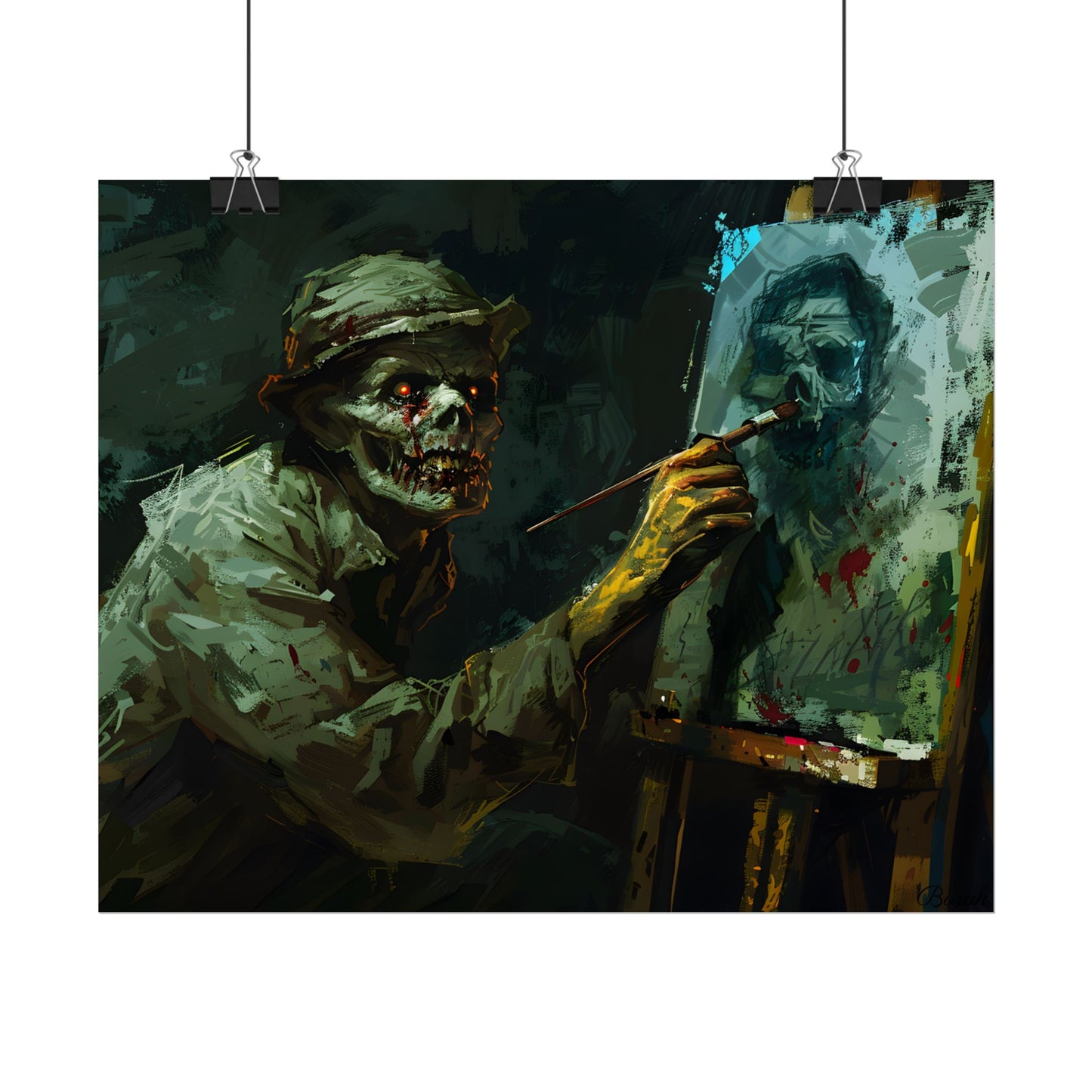 Zombie Painter in Action: Original Digital Art Piece - Poster