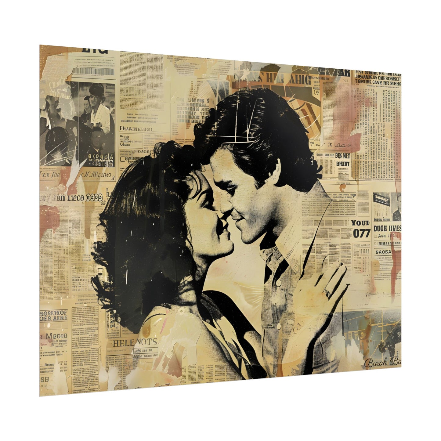 Retro Vintage Romance: Couples Newsprint Artwork - Poster