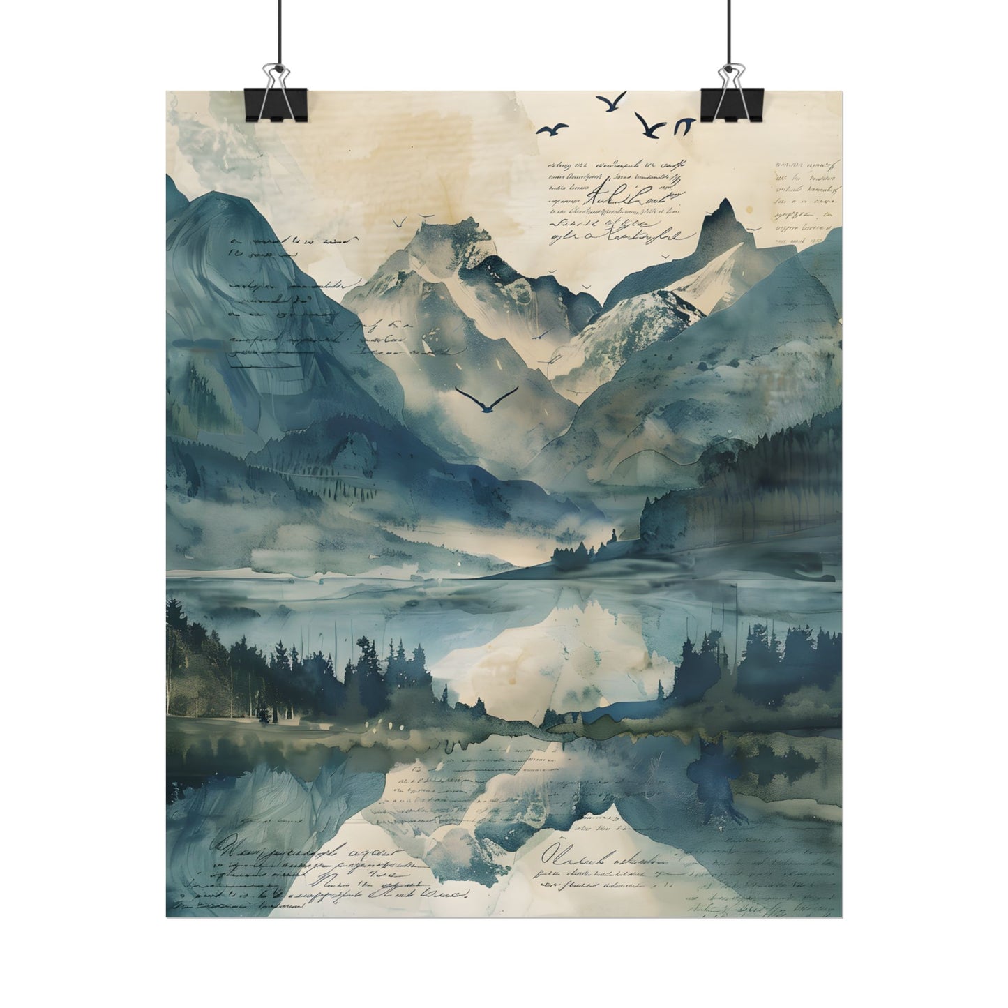 Serene Mountain Landscape: Wildlife Art with Birds in Flight - Poster