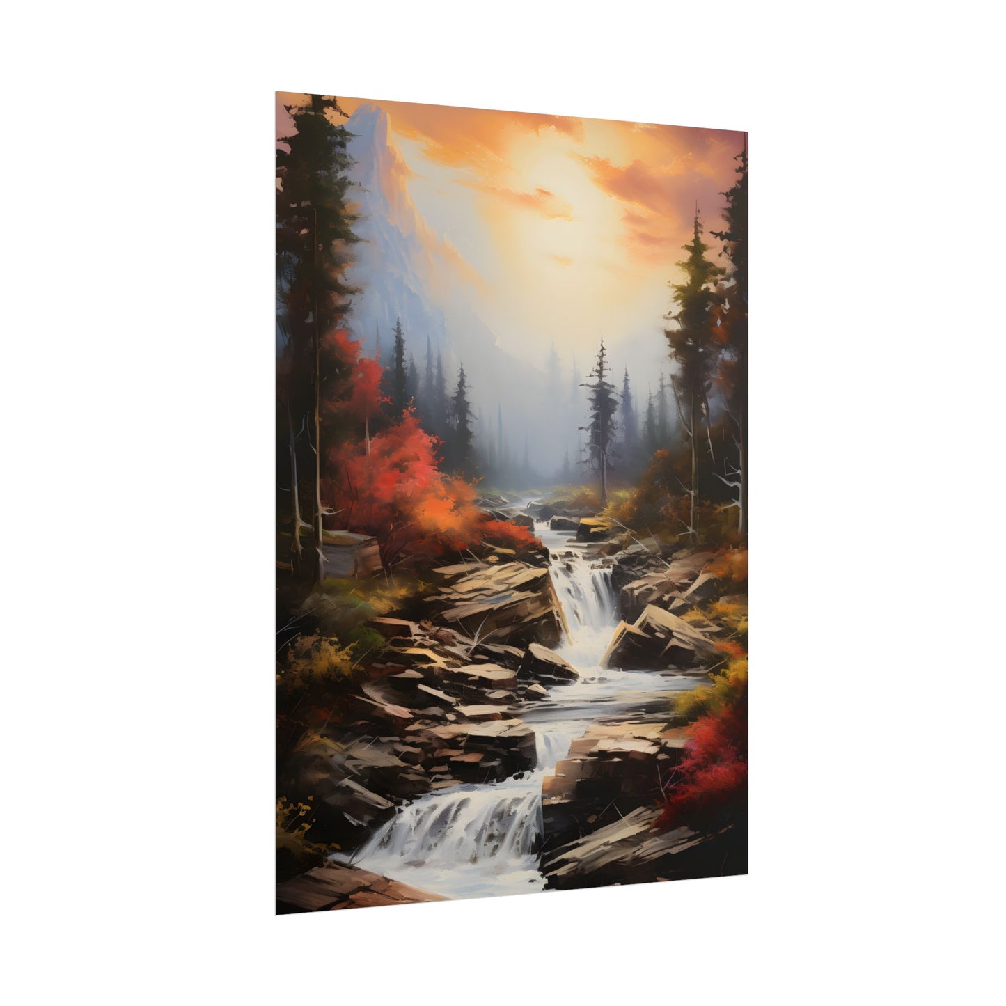 Breathtaking Waterfall: Magnificent Oil Painting Artwork - Poster