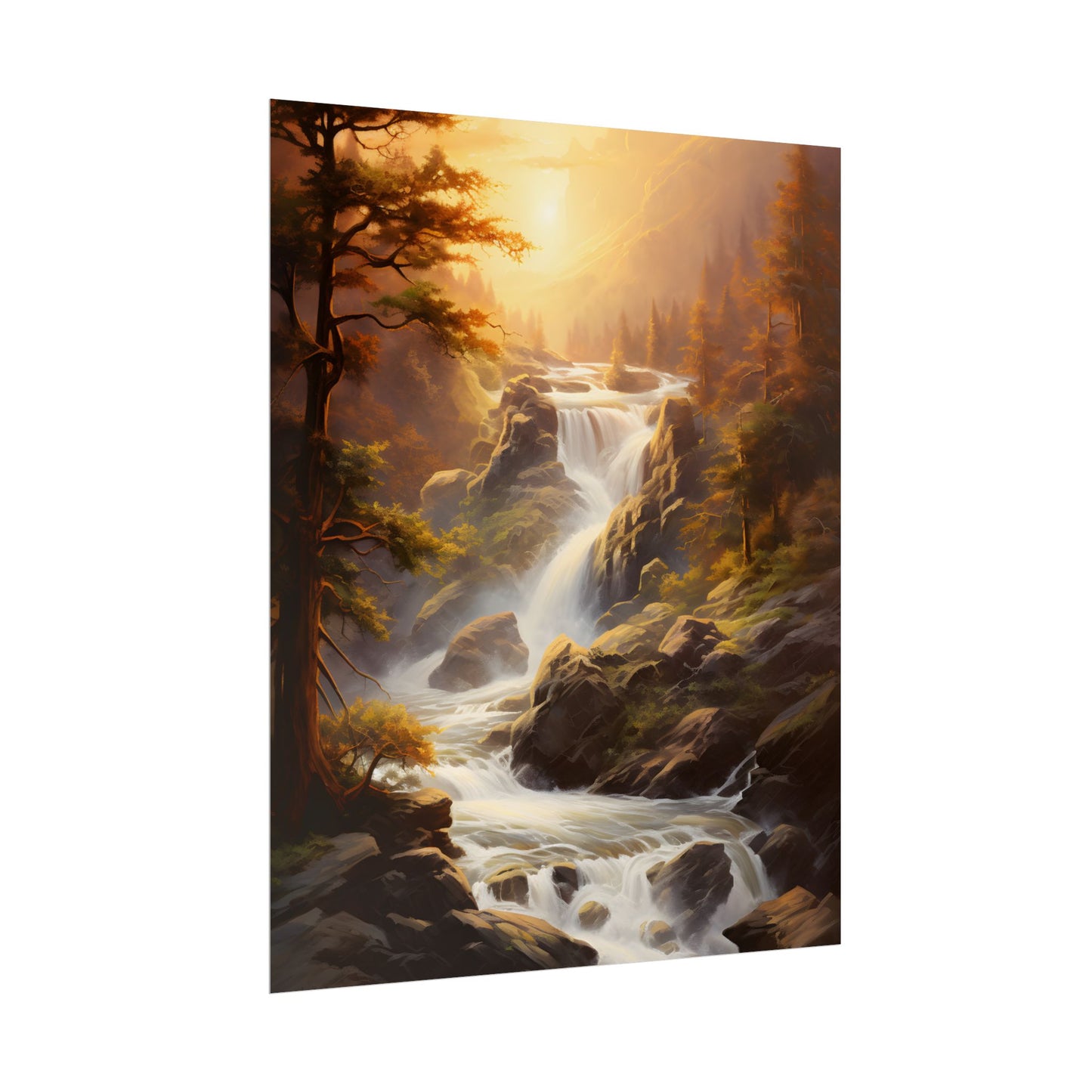 Breathtaking Waterfall: Oil Painting Artwork - Poster