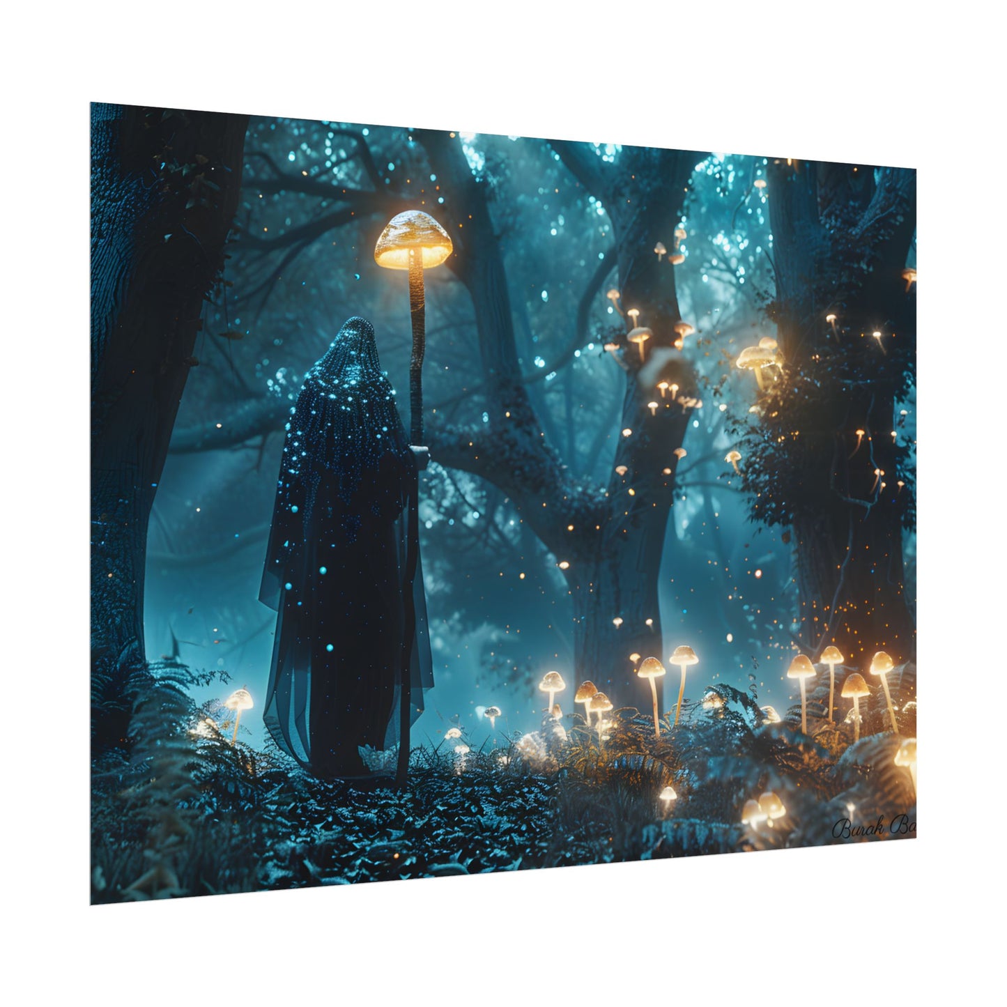 Whispers of Ancient Magic in a Moonlit Mystical Forest - Poster