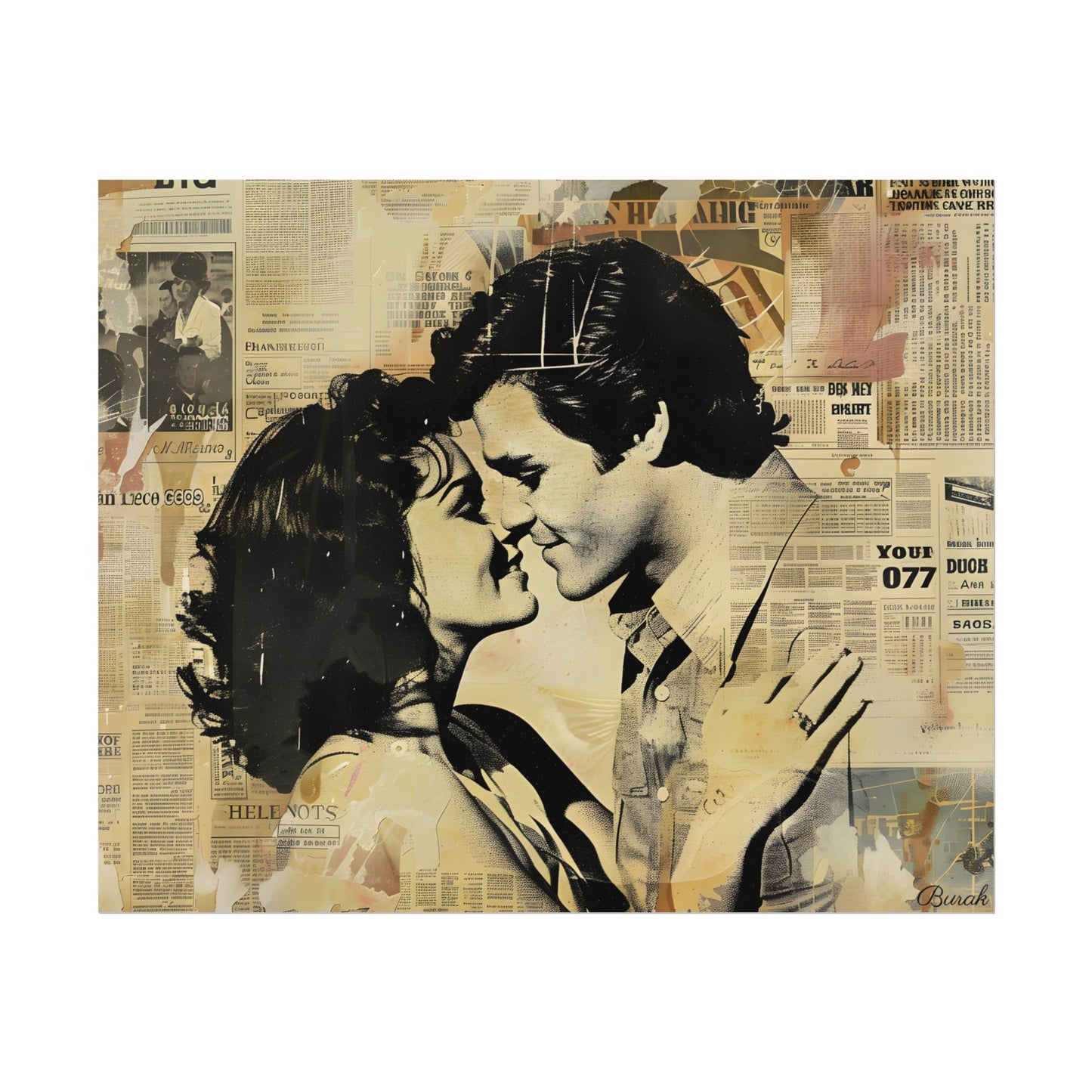 Retro Vintage Romance: Couples Newsprint Artwork - Poster