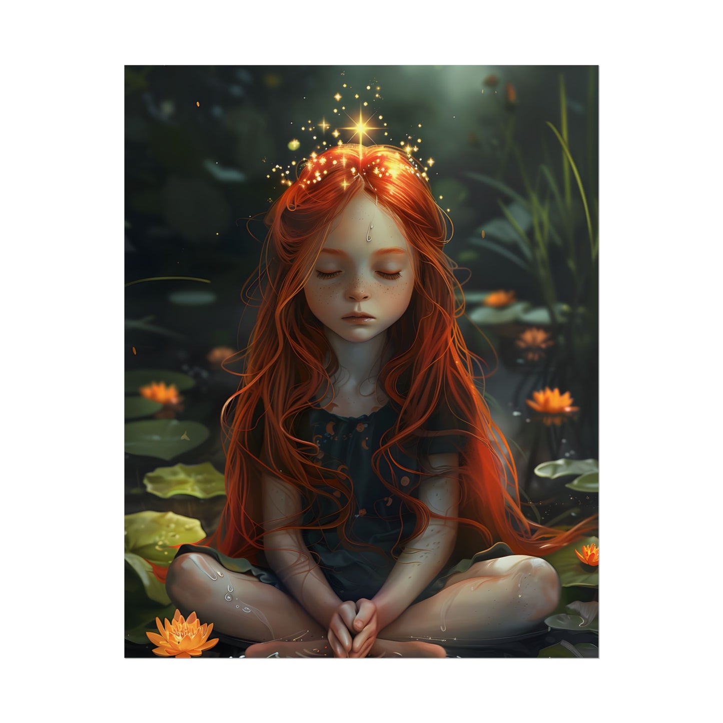 Vibrant Young Girl: Sparkling Red Hair Artwork - Poster