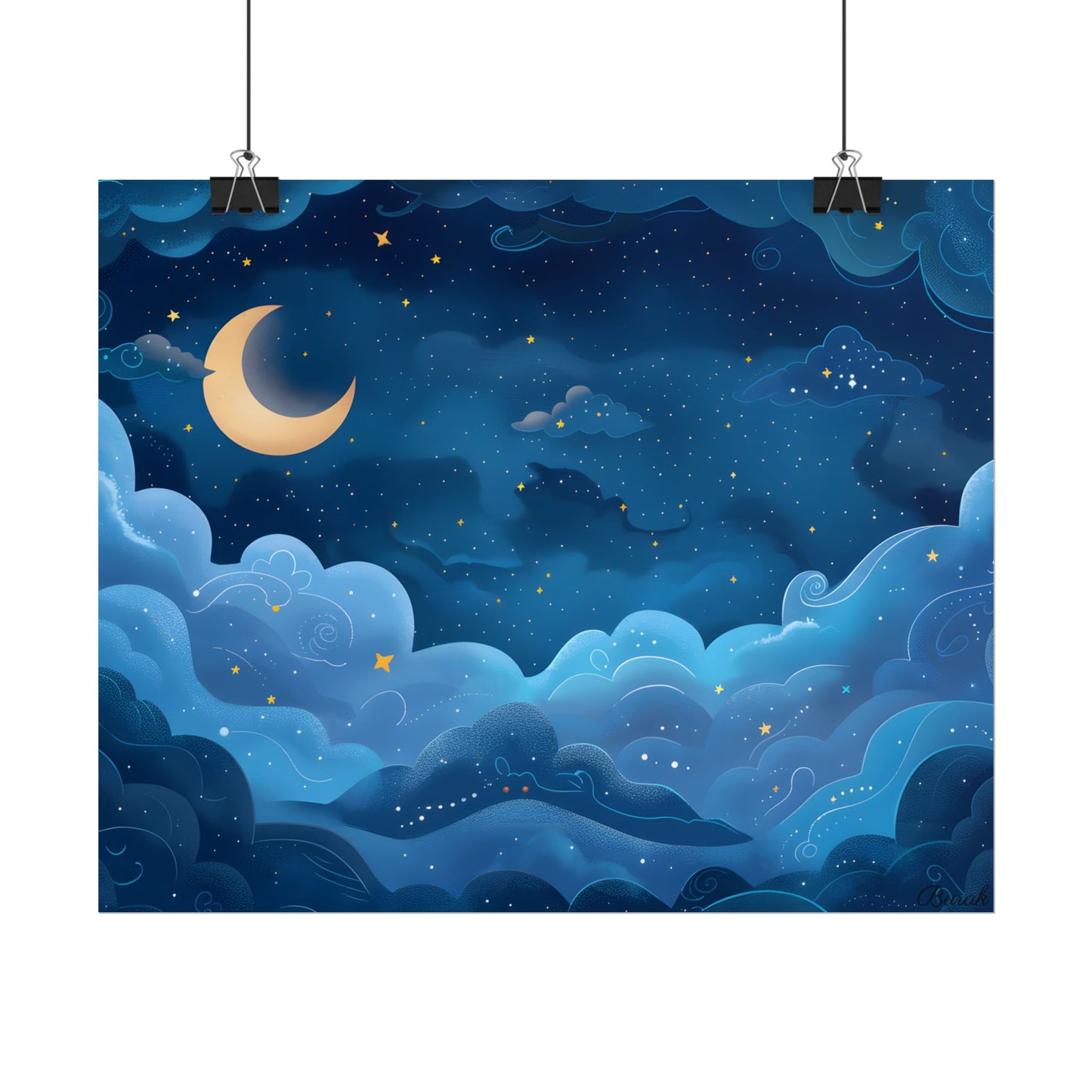 Whispers of a Whimsical Night Sky: Dreamy Celestial Artwork - Poster