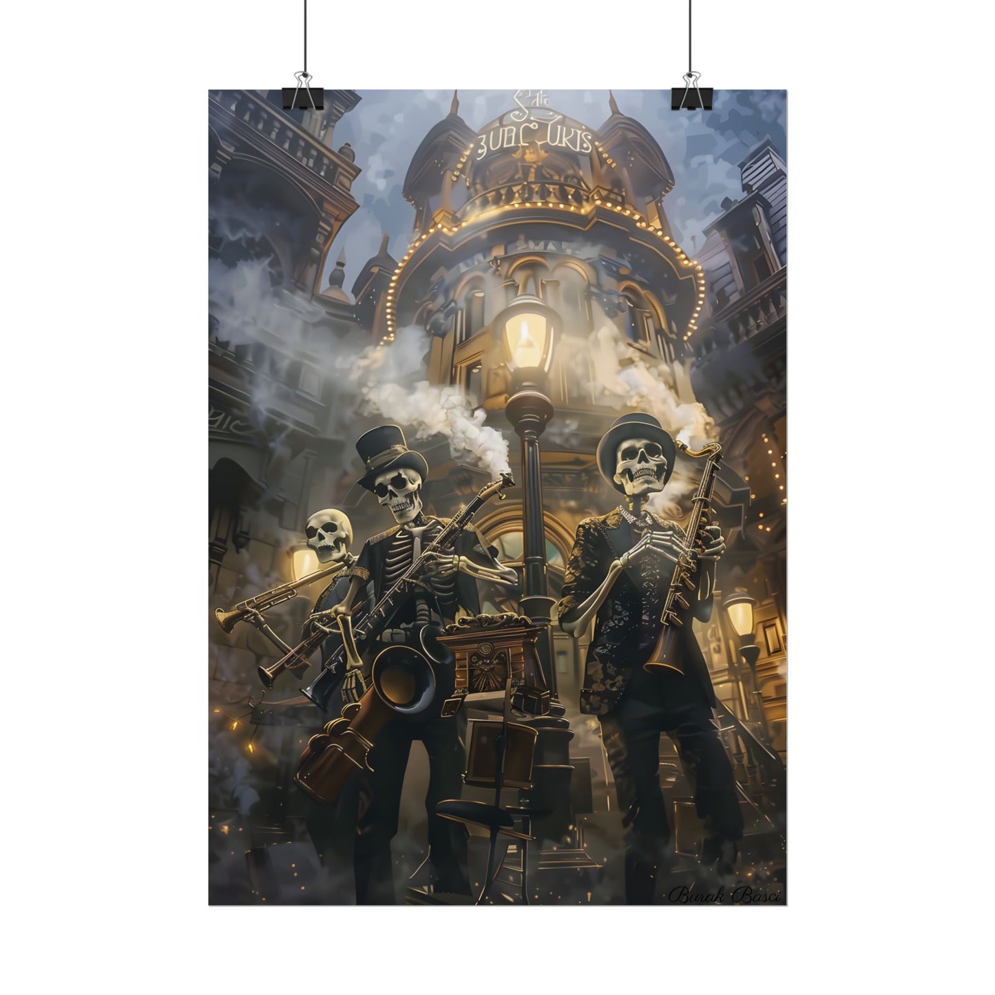 Victorian Skeleton Jazz Band: Nostalgic Lowbrow Art Piece - Poster