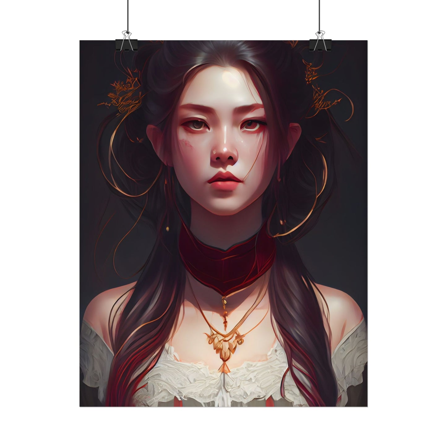Intense Female Portrait: Brown Hair Beauty - Poster