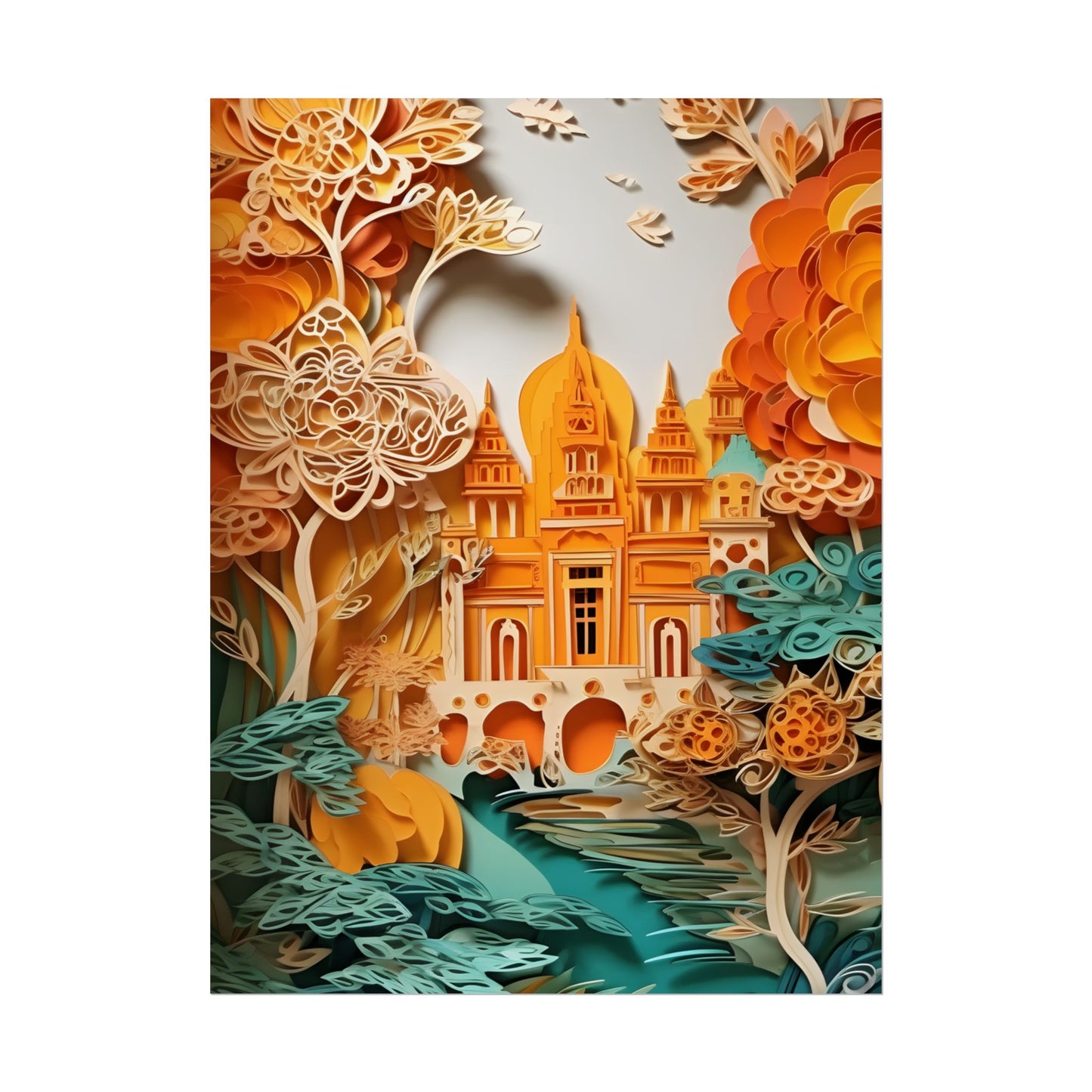Colorful Indian Paper Quilling Art: Beautiful Landscape - Poster
