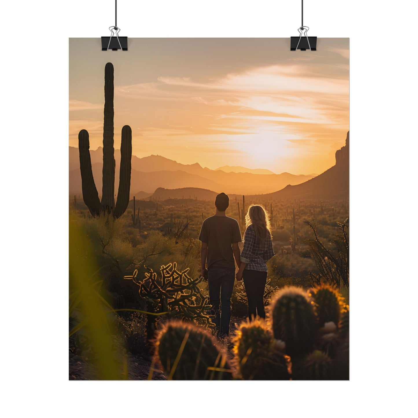 Serene Desert Sunset: Intimate Connection Digital Art - Poster