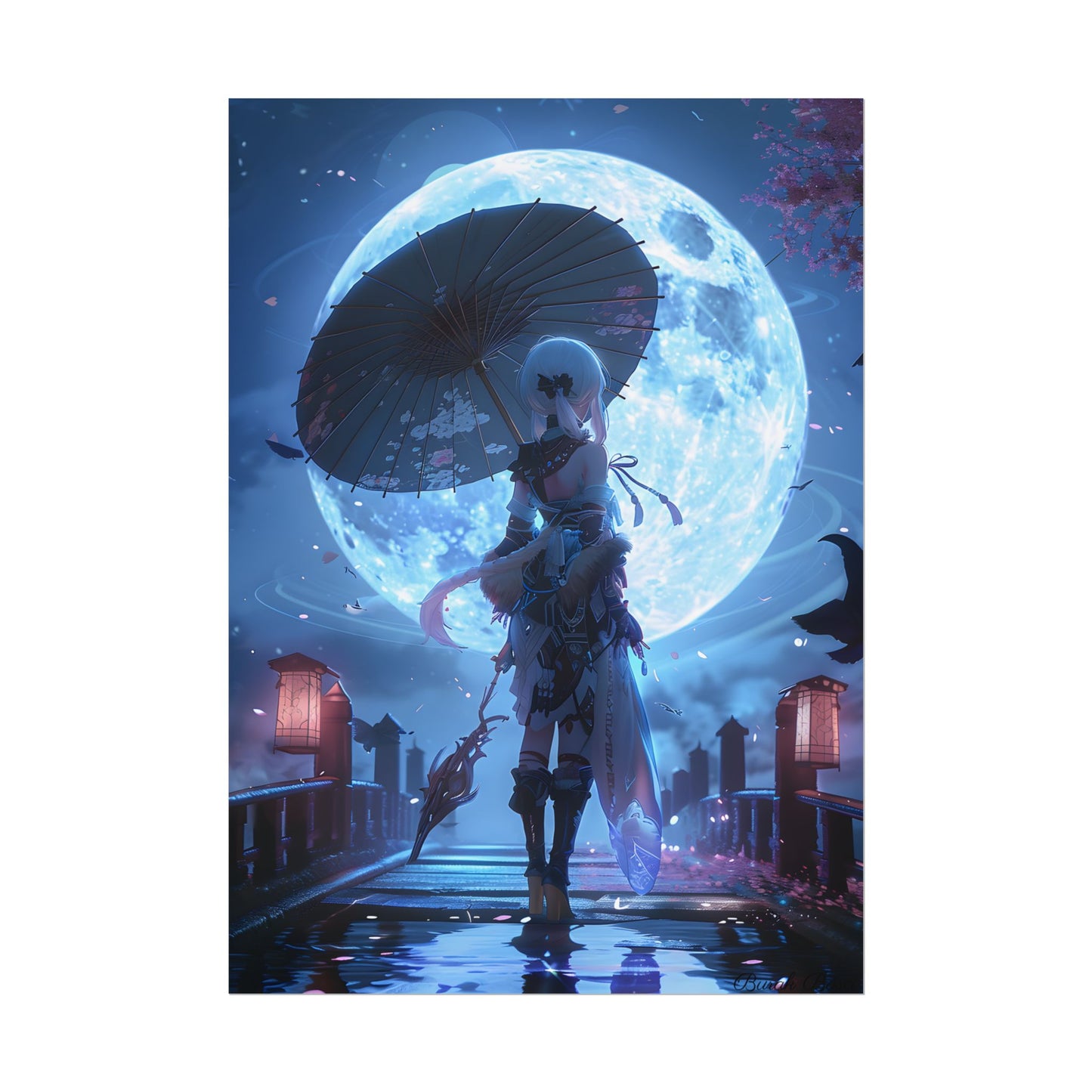 Anime Winter Scene: Girl Holds Umbrella - A Delicate Moment - Poster