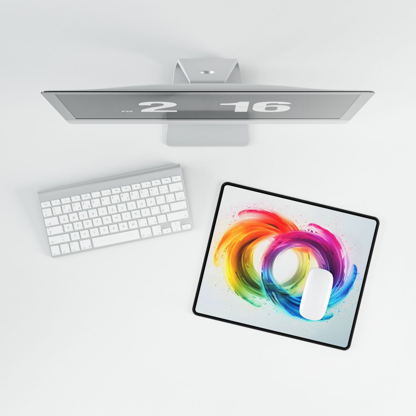 Swirling Colors: Gradient Artwork with Red, Blue, and Yellow Circles - Desk Mat