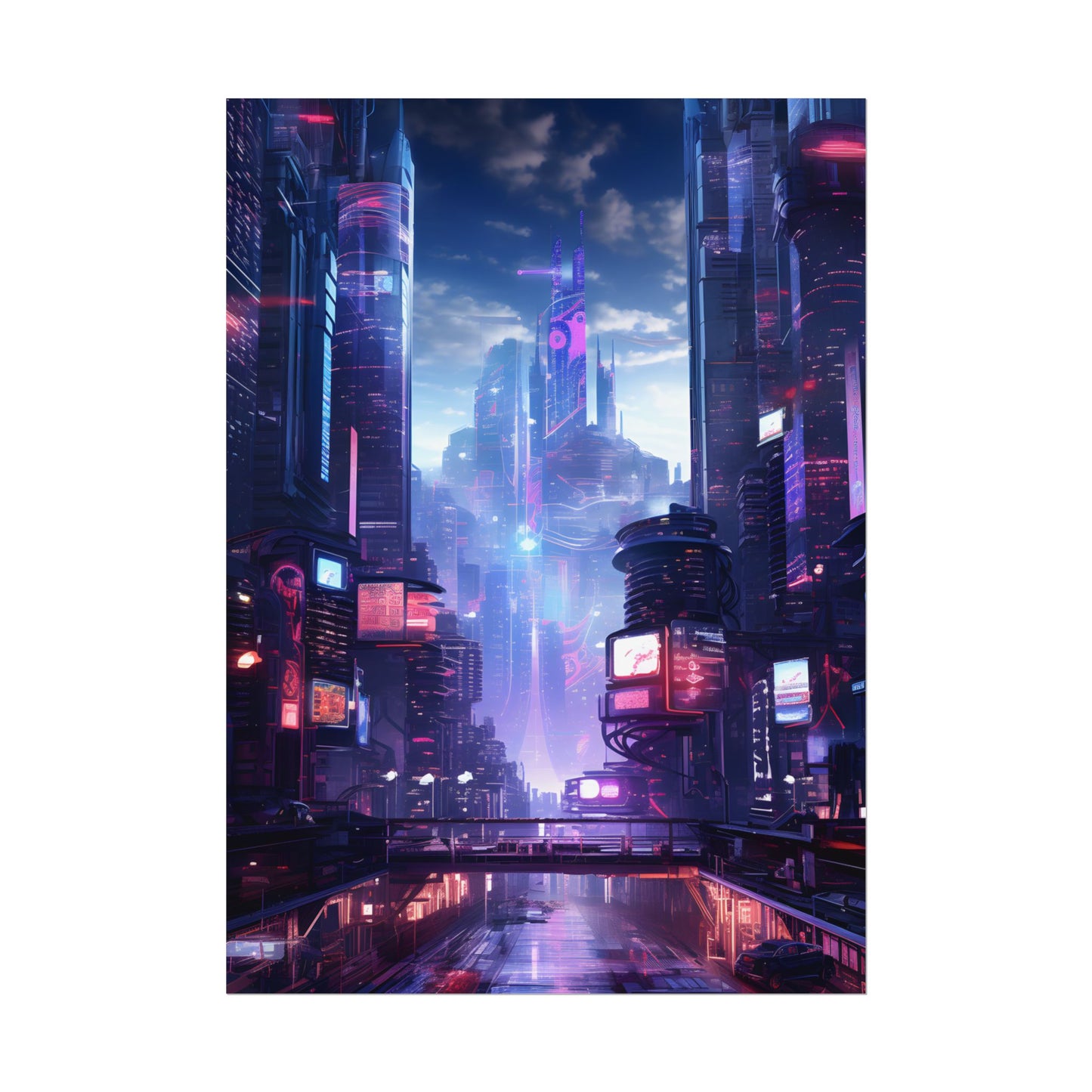 Cyberpunk Dystopia: Neon Cityscape Digital Art - Poster