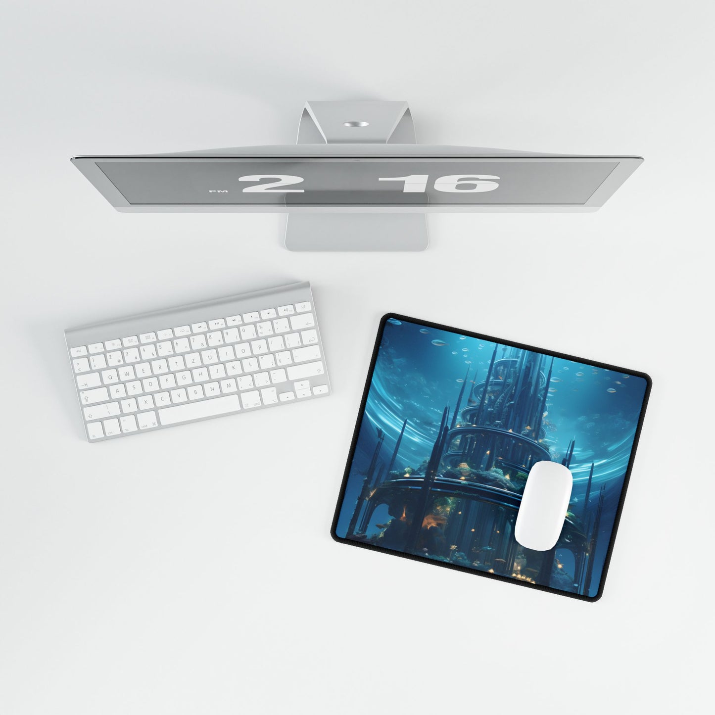 Underwater Futuristic City: Dark Aquatic Metropolis - Desk Mat