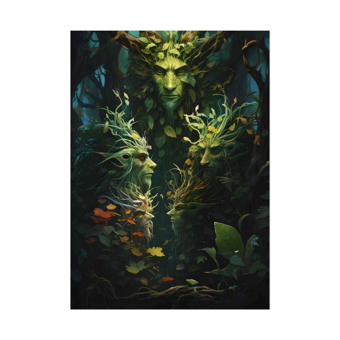Mystical Forest Guardians: Ancient Tree Spirits in Serene Nature - Poster