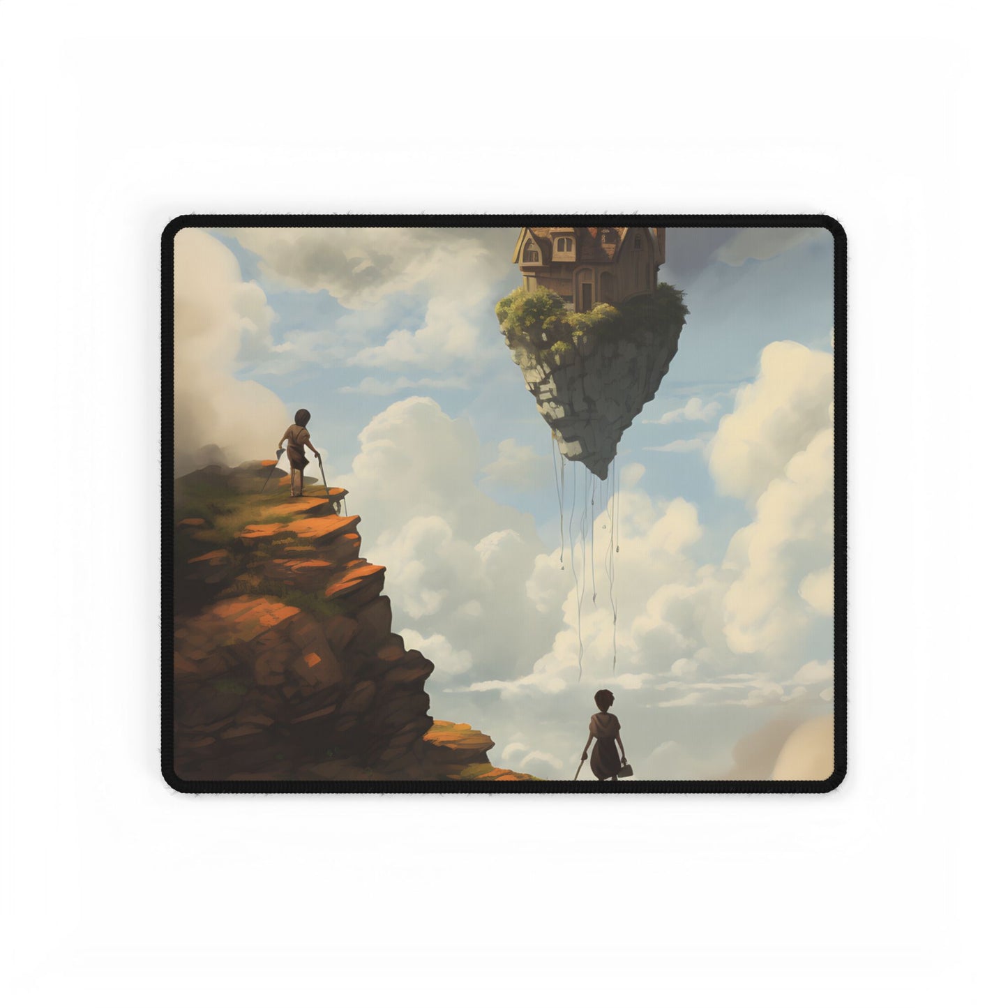 Person in Front of Building: Outdoor Scene Art - Desk Mat