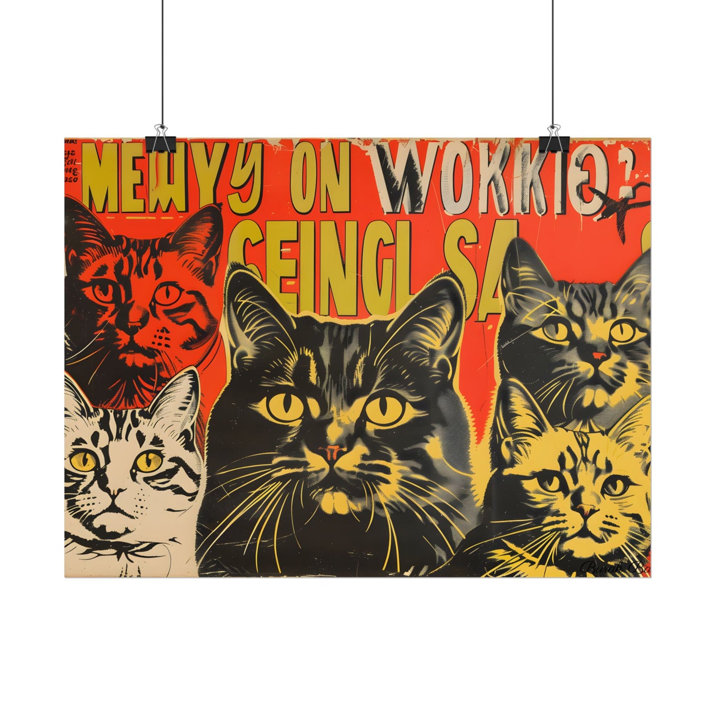 Whisked Away: A Soviet-Inspired Poster Featuring Multiple Feline Friends - Poster