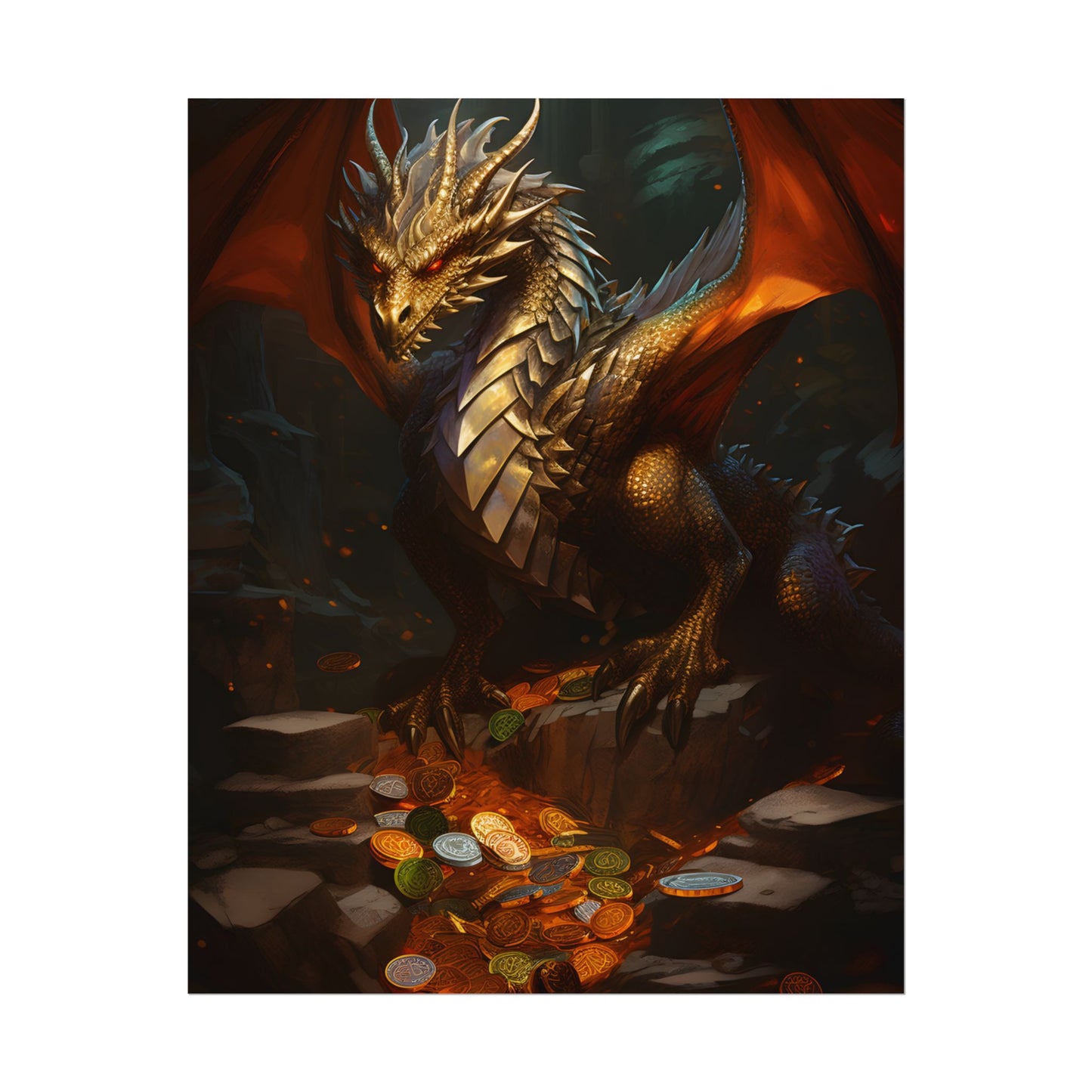 Ancient Fantasy Dragon Guard: Majestic Creature Art - Poster