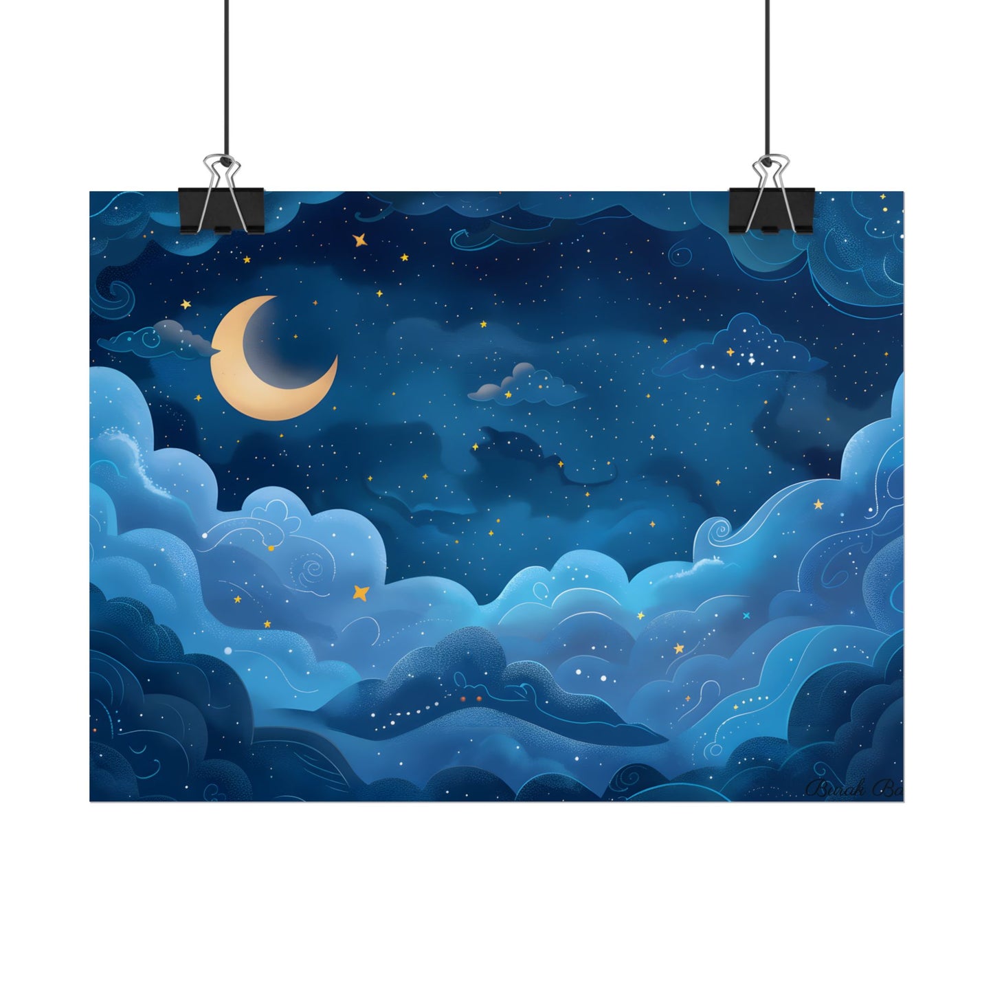 Whispers of a Whimsical Night Sky: Dreamy Celestial Artwork - Poster