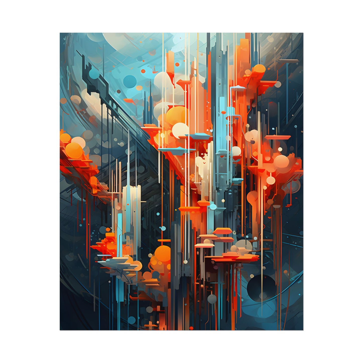 Abstract Cyber Dreamscape: Vibrant Colors and Neon Lights Digital Art - Poster