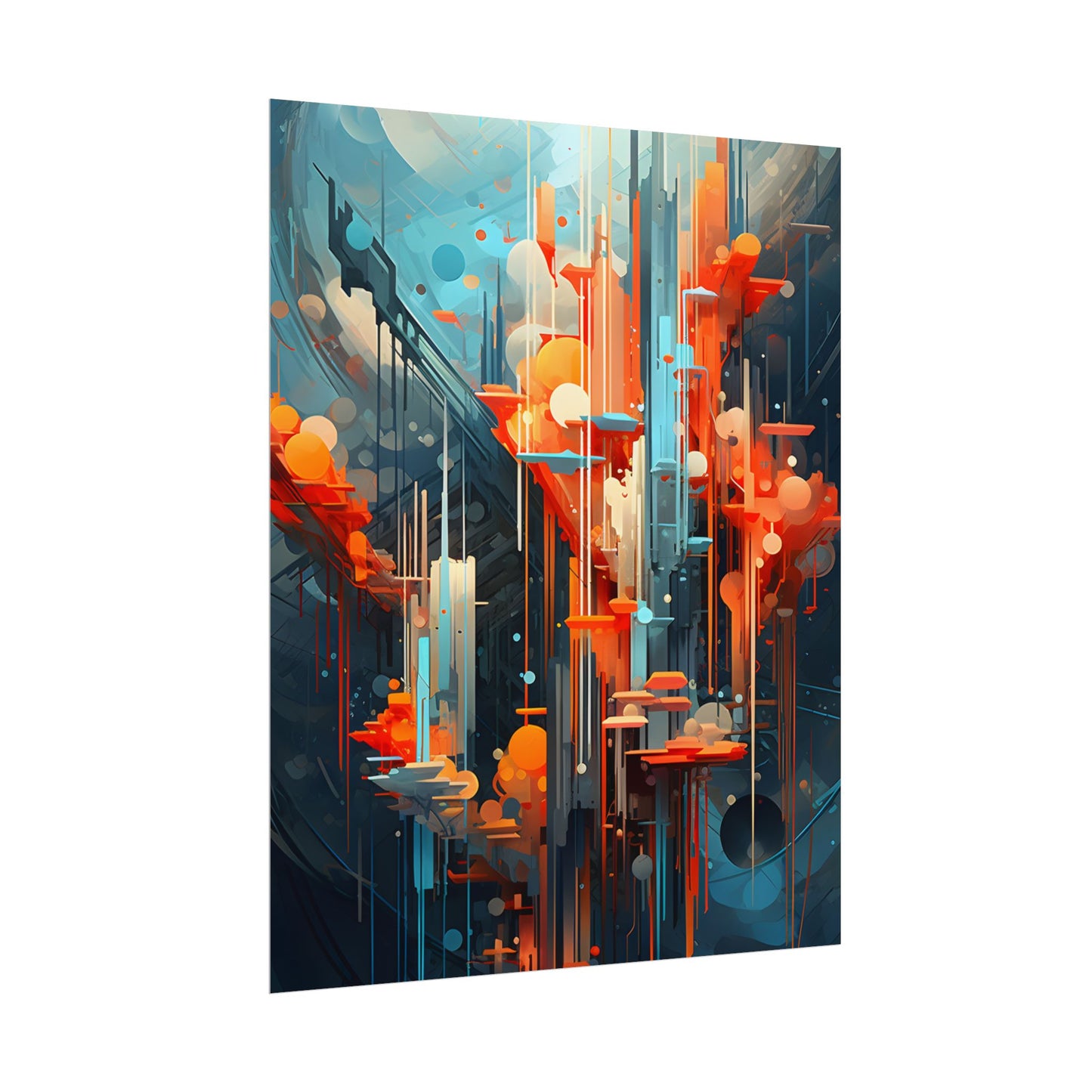 Abstract Cyber Dreamscape: Vibrant Colors and Neon Lights Digital Art - Poster