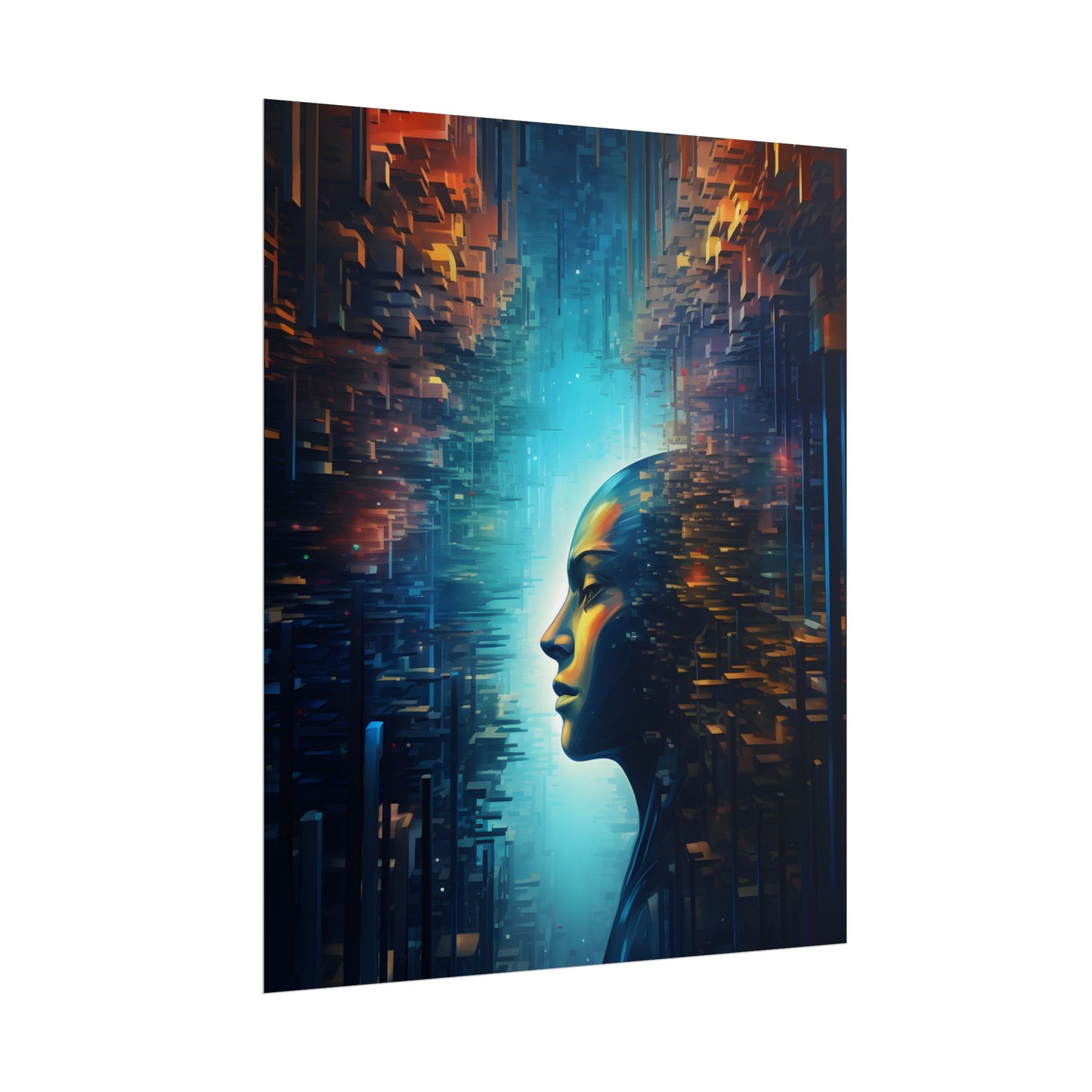 Cyber Dreams: Futuristic Digital Artwork with Neon Lights - Poster