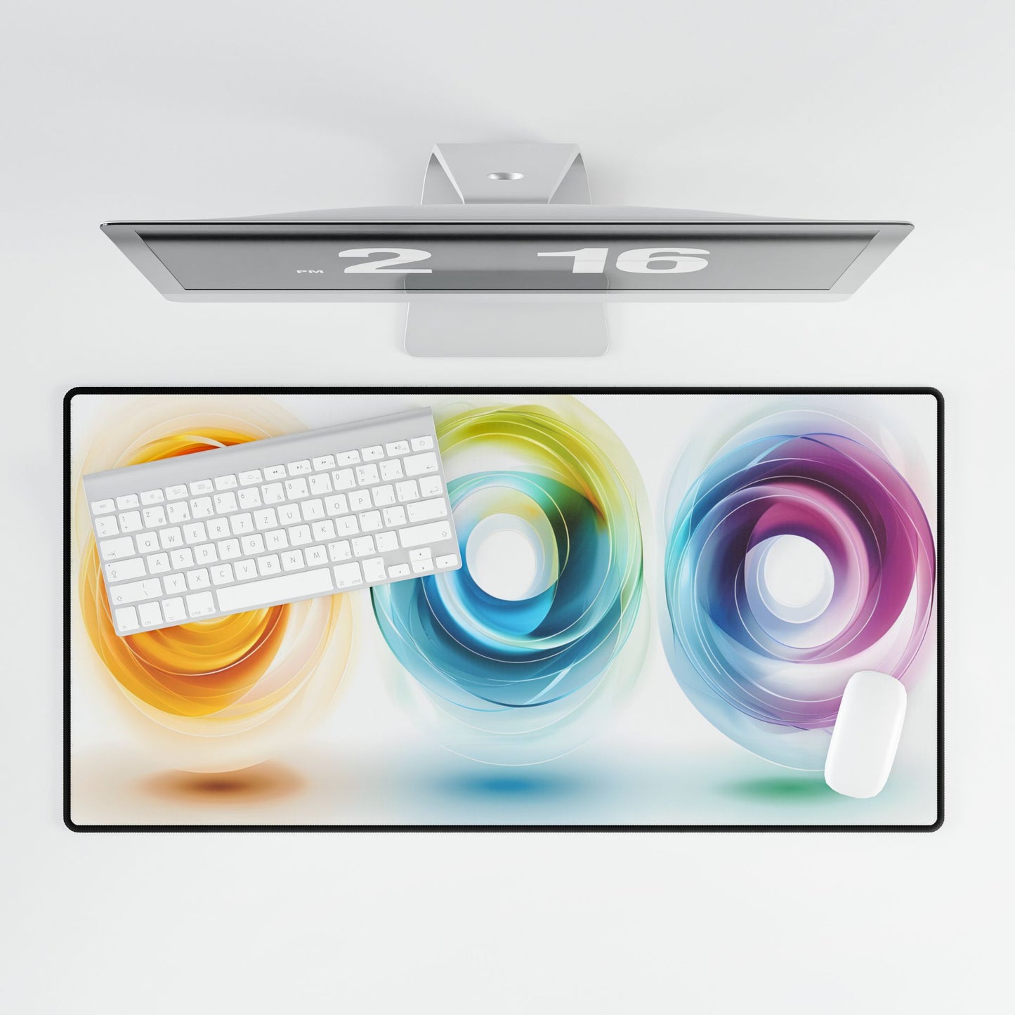 Vibrant Circles: A Dynamic Artwork of Swirling Colors - Desk Mat
