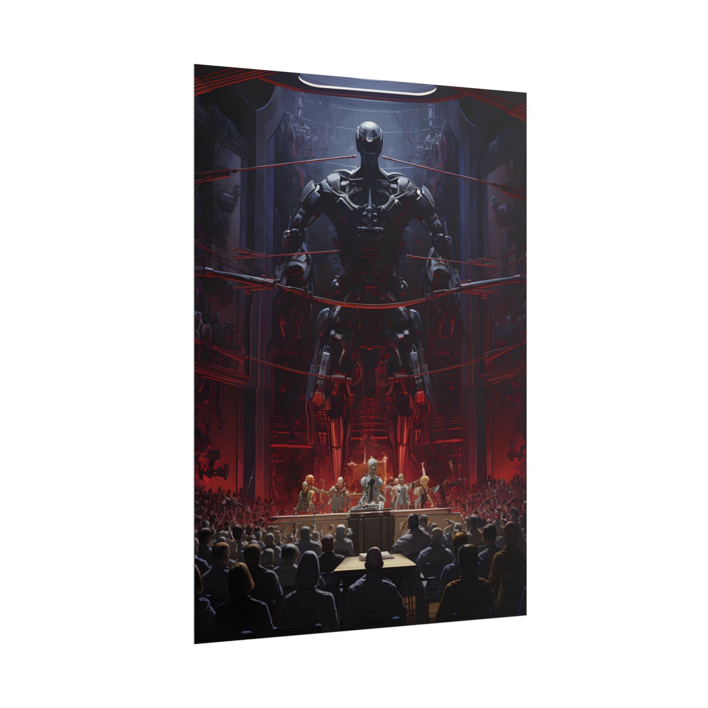 Robot Orchestra: Modern Concert Hall Scene Art - Poster