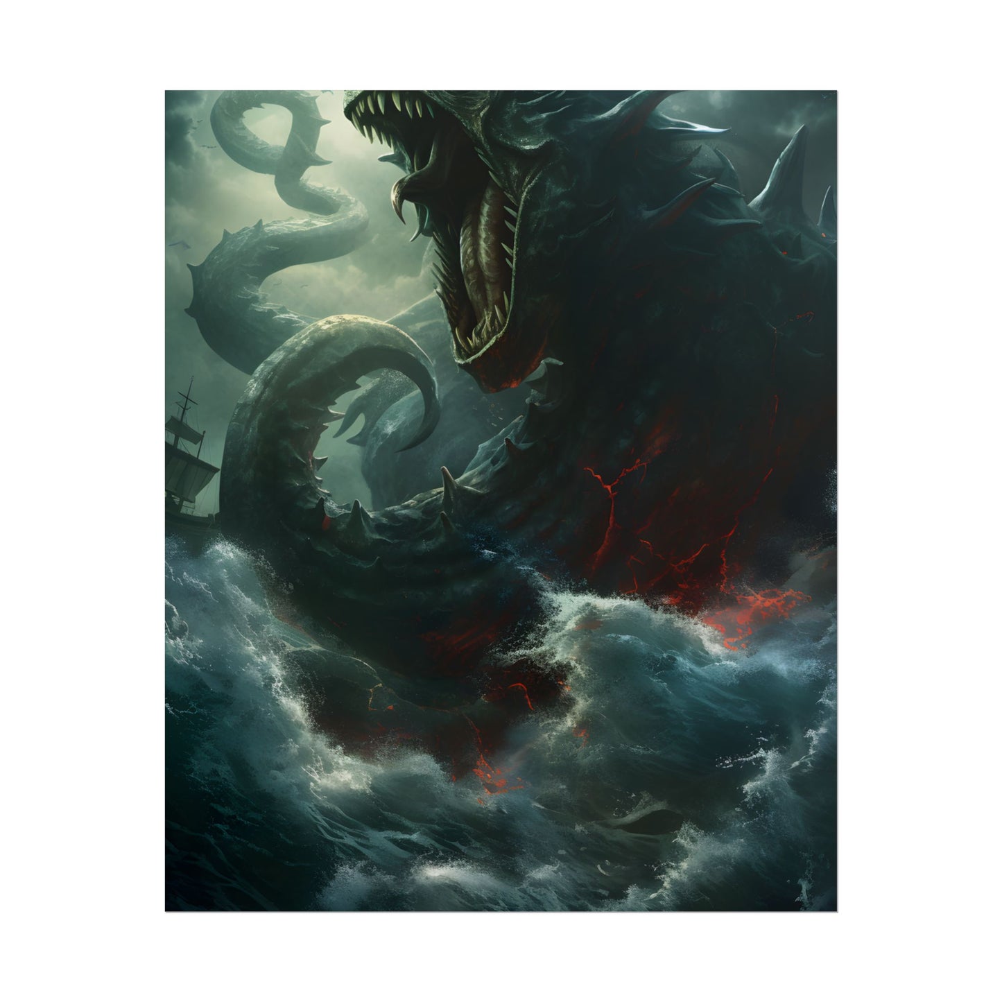 Ancient Sea Monster: Mythical Serpentine Digital Illustration - Poster