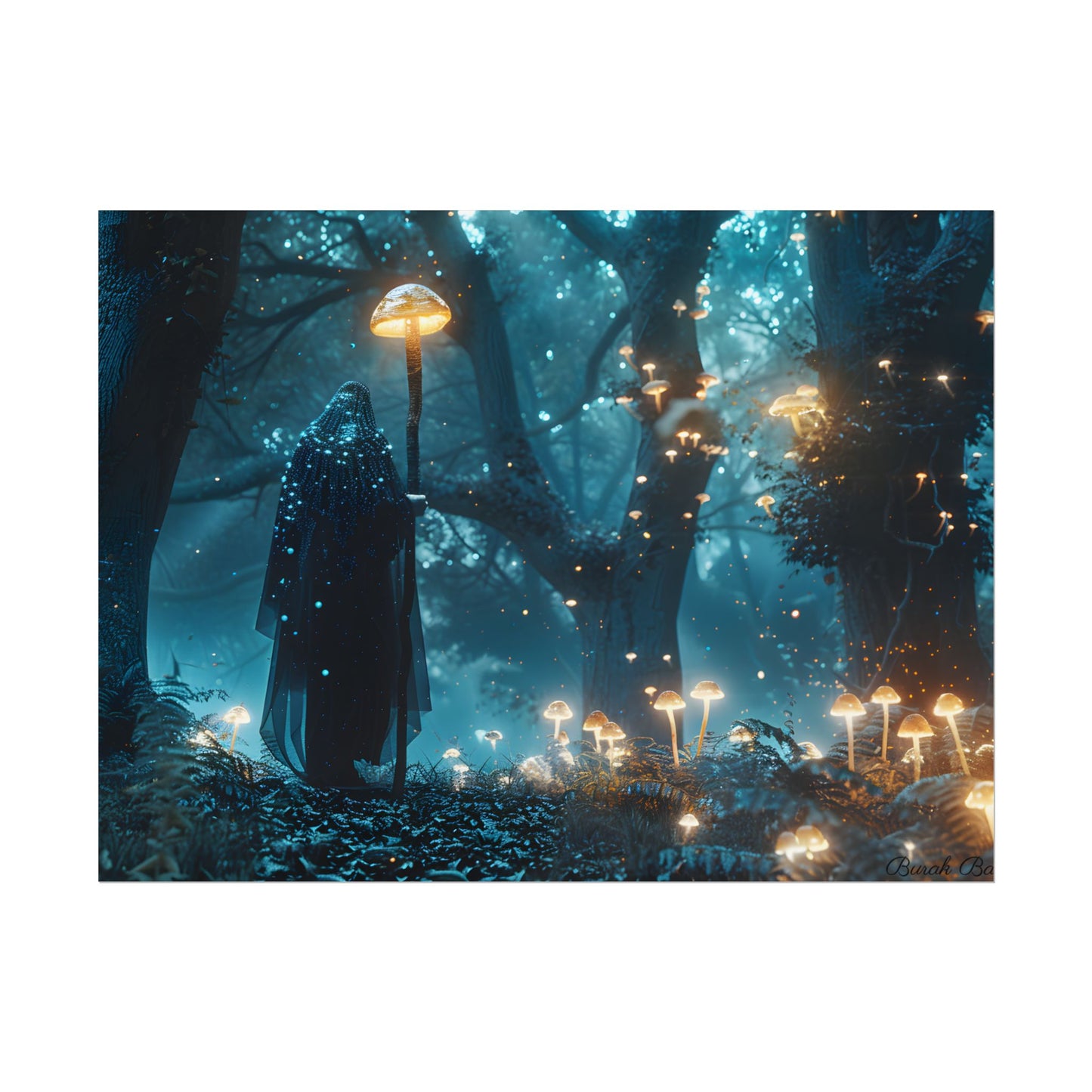 Whispers of Ancient Magic in a Moonlit Mystical Forest - Poster