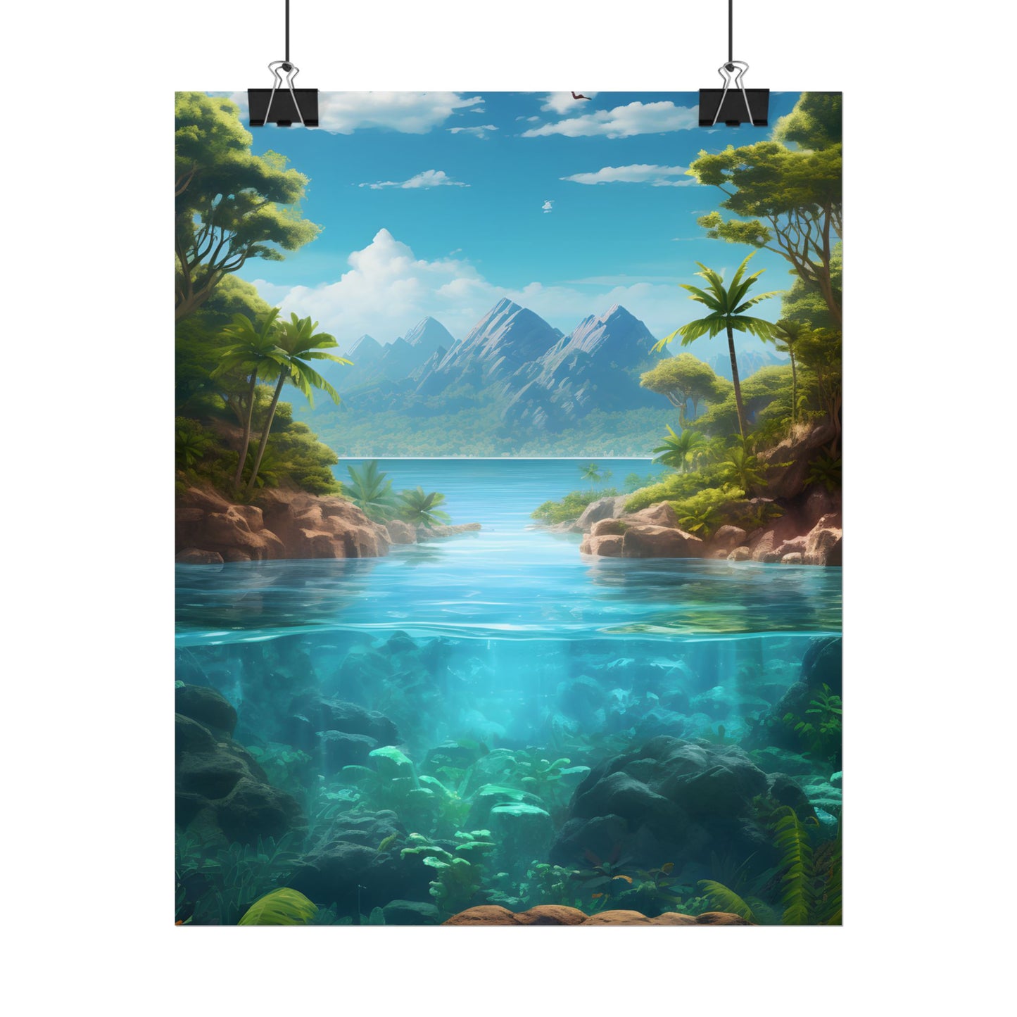 Tropical Tranquility: Serene Lagoon Island Art - Poster