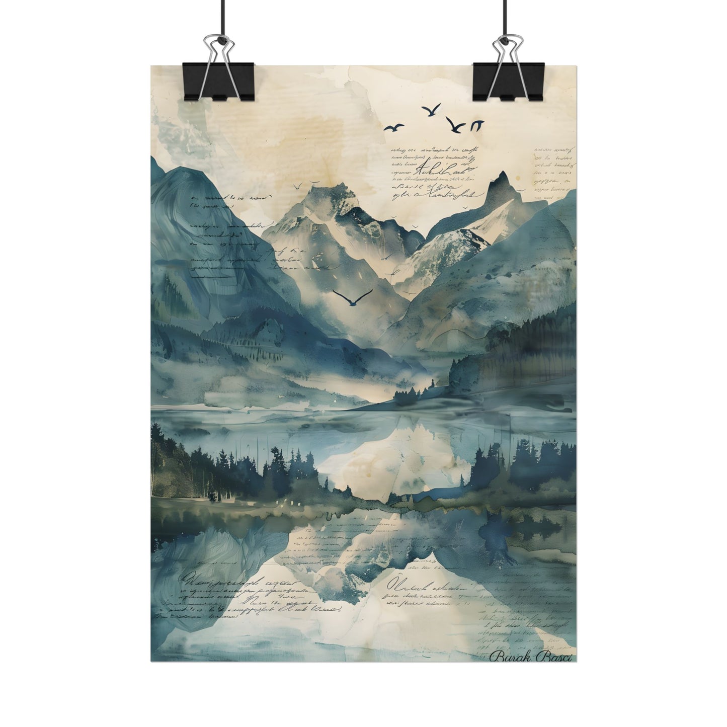 Serene Mountain Landscape: Wildlife Art with Birds in Flight - Poster