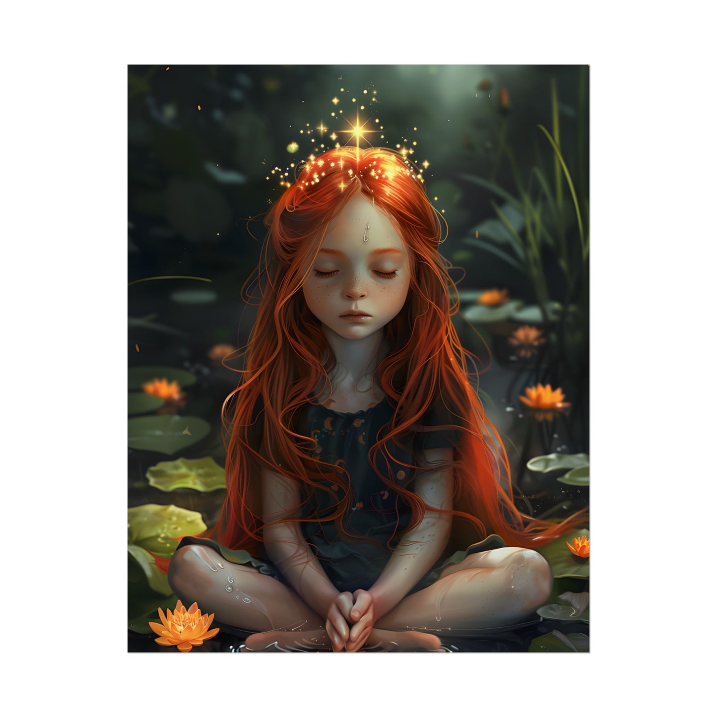 Vibrant Young Girl: Sparkling Red Hair Artwork - Poster