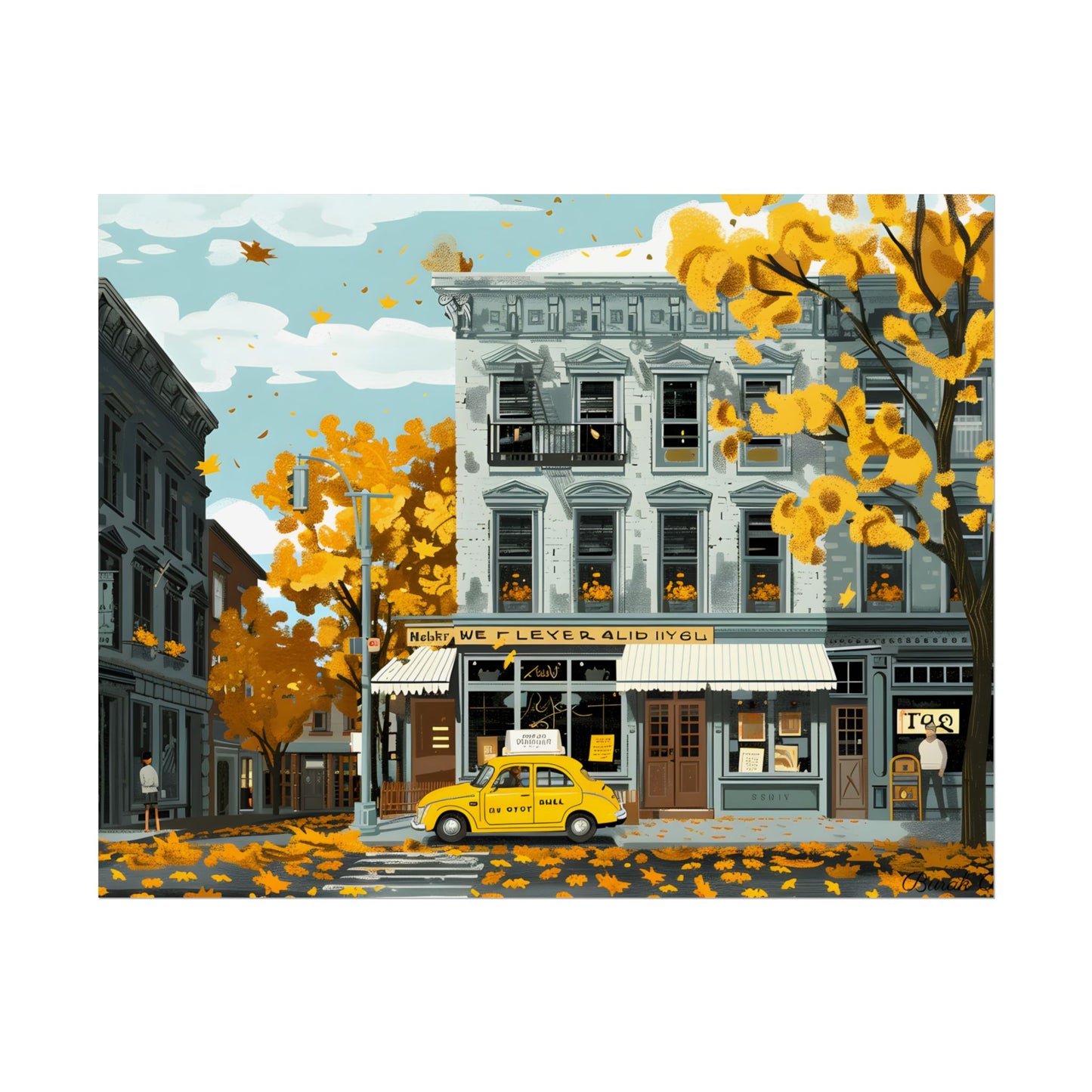 Whimsical Yellow Building: Ornate Illustration Artwork - Poster