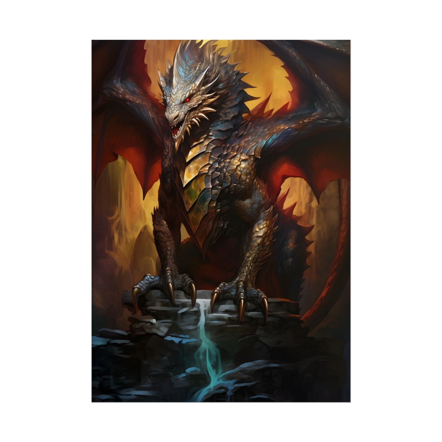 Fantasy Castle Guardian: Majestic Dragon Soars in Mid-Air - Poster