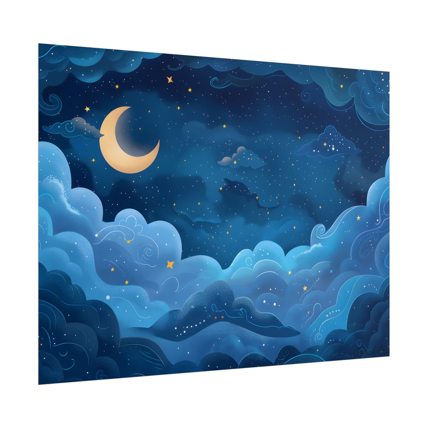 Whispers of a Whimsical Night Sky: Dreamy Celestial Artwork - Poster