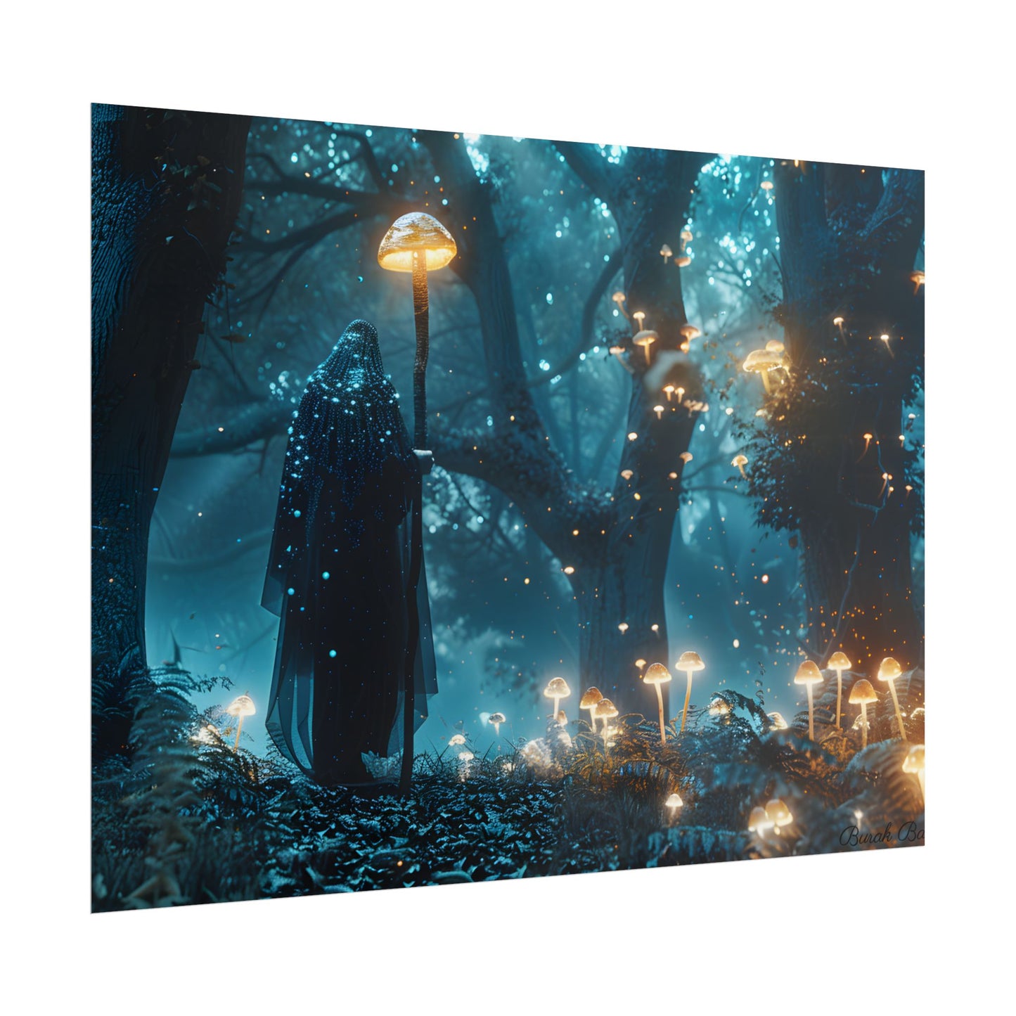 Whispers of Ancient Magic in a Moonlit Mystical Forest - Poster