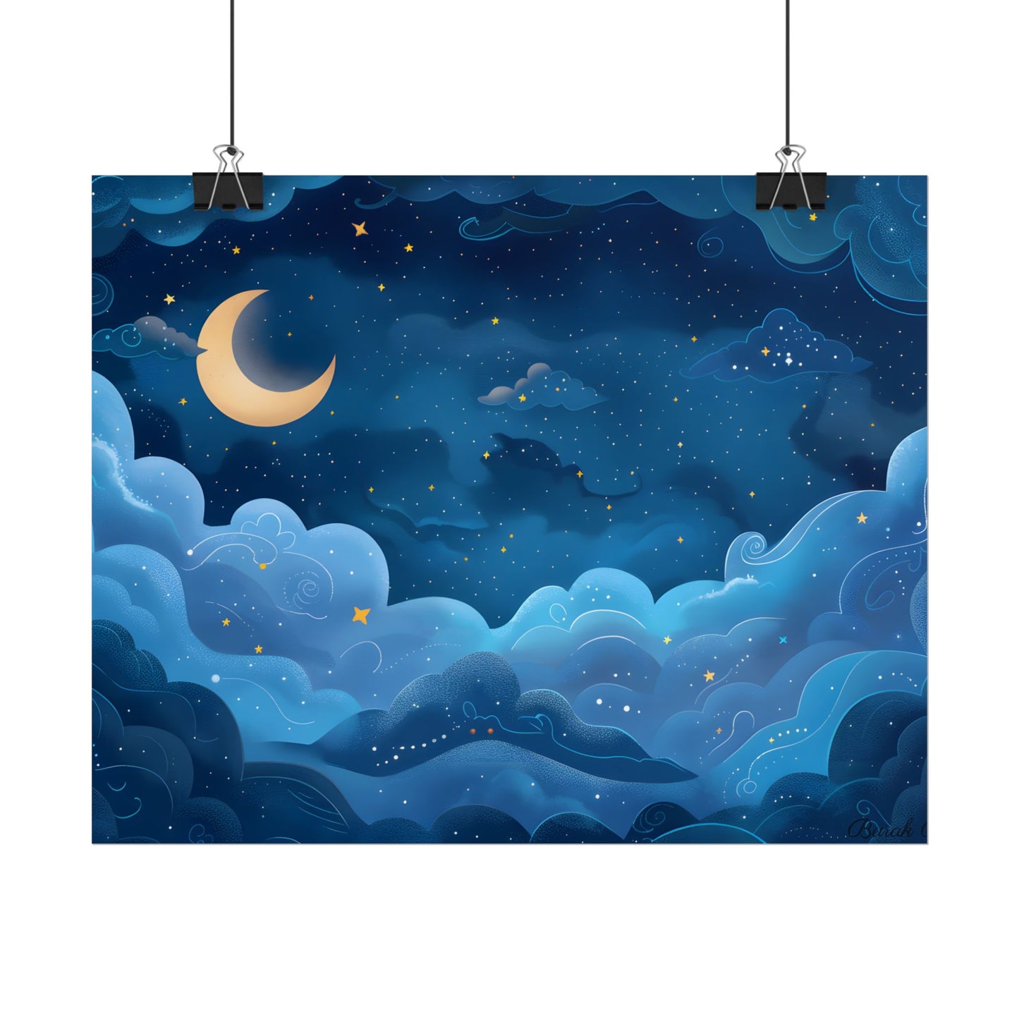 Whispers of a Whimsical Night Sky: Dreamy Celestial Artwork - Poster
