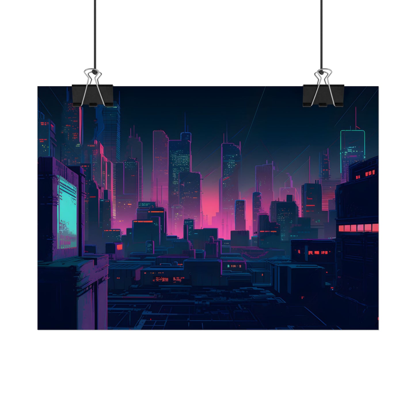 Melancholic Cyberpunk City: Nighttime Scene Digital Art - Poster
