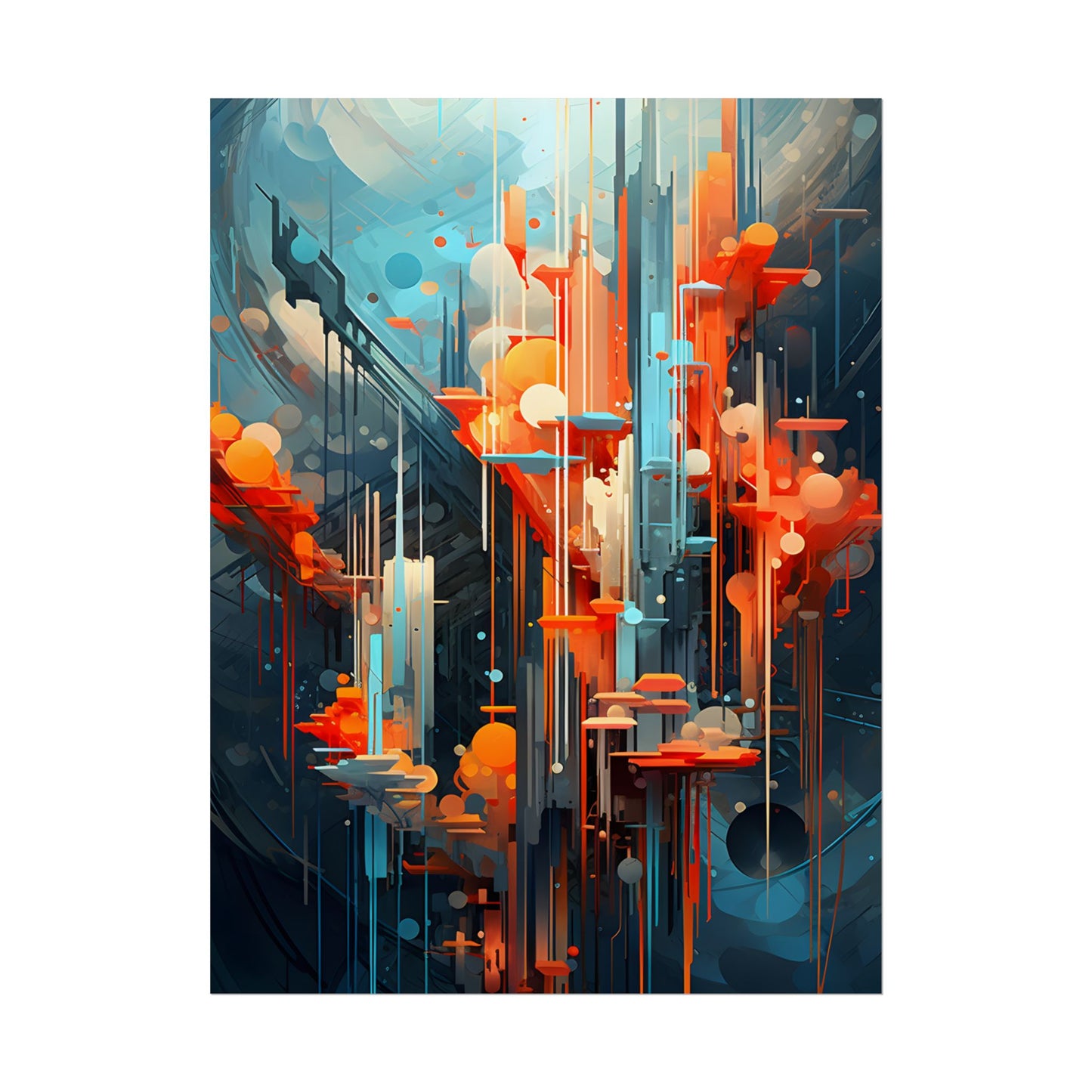 Abstract Cyber Dreamscape: Vibrant Colors and Neon Lights Digital Art - Poster